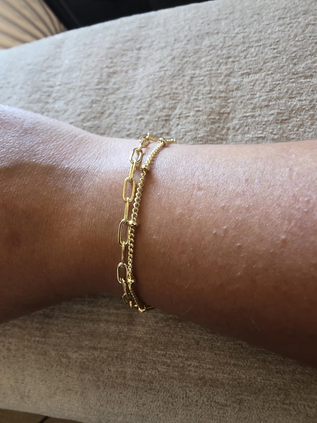 Gold Bracelets Set for Women Non Tarnish Trendy, 14K Gold Plated Dainty Stackable Paperclip Cuban Link Chain Bracelets, Simple Cute Cuff Bracelets Jewelry Set Adjustable 7