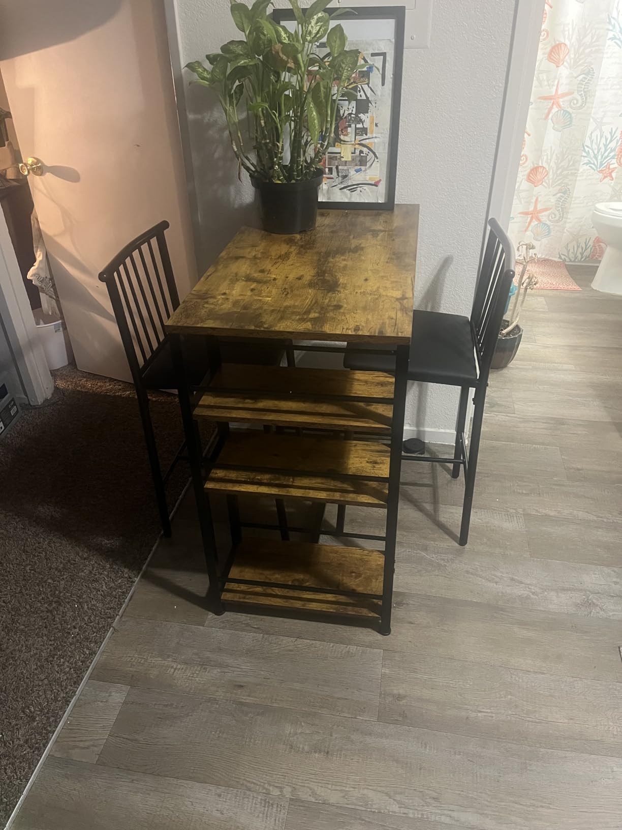 Gizoon Dining Table Set for 2 with 3 Storage Shelves, Kitchen Table and Chairs for 2 with Pu Cushion Chairs & Thick Wood Top, 3 Piece Dining Table Set for Small Space, Apartment - Retro customer photo 1