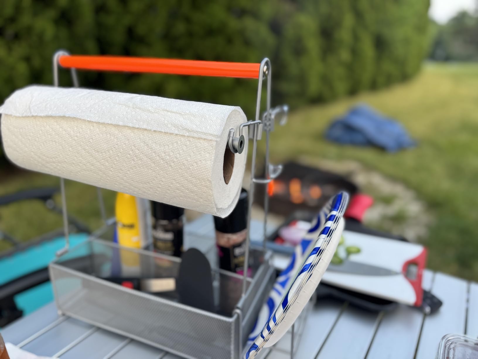 PHINOX Utensil Caddy, Silverware Condiment Caddy, Utensil Holder for Party, Picnic Flatware Caddy with Handle and Paper Towel Roll Holders, Utensil Cutlery Caddy for Camping, Kitchen customer photo 1