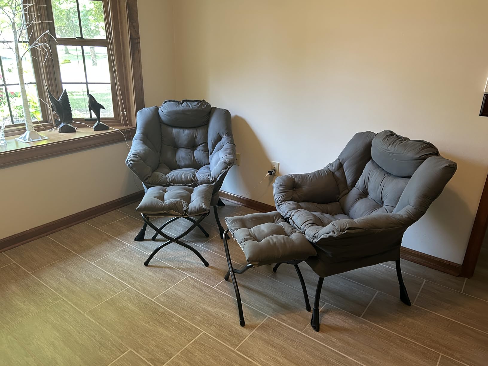 Tiita Modern Large Accent Chair with Ottoman, Comfy Leisure Sofa Armchair with Footrest, Reading Chair for Bedroom, Living Room, Dorm Rooms, Garden Dark Grey customer photo 1