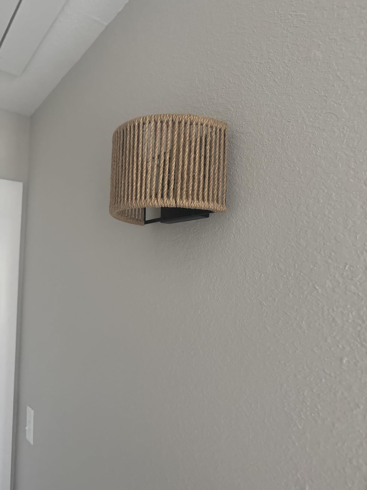 Rattan Wall Sconce Boho Wall Light Fixture for Bedroom, Hallway, Entryway | Wall Rattan Light Fixture Bohemian Woven Sconce Hemp Rope Sconce Lighting, Dia 9.7 Inch, Semi-Circular Shape, Coastal Style customer photo 1