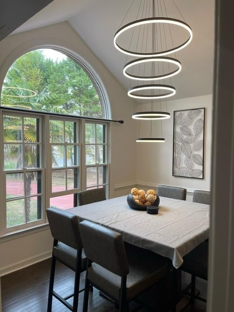 5-Rings Modern LED Chandelier Black Dimmable High Ceiling Chandelier for Dining Room with Remote Control for Foyer Living Room Entryway Staircase (D31.5'', 3000K-6500K) customer photo 1