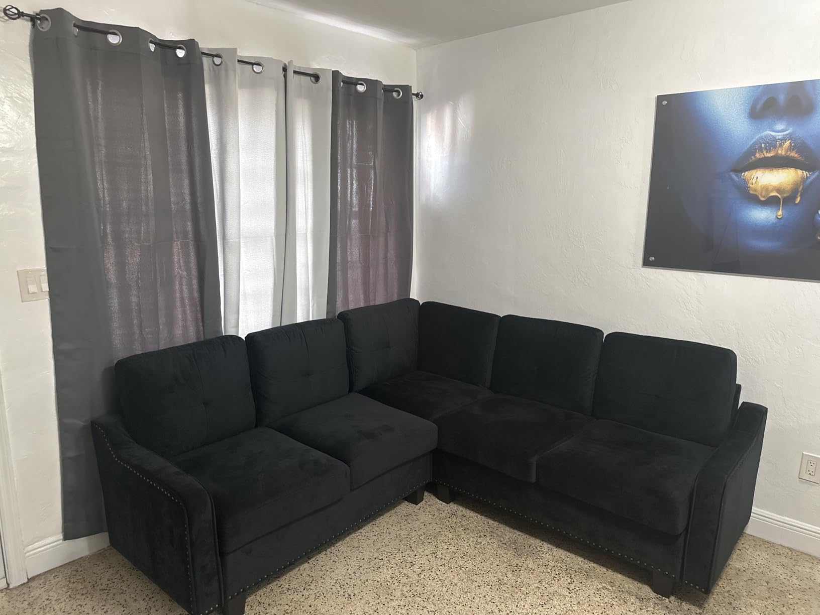 HONBAY Convertible Sectional Sofa L Shaped Couch for Small Apartment Reversible Sectional Couches for Living Room, Dark Grey customer photo 2