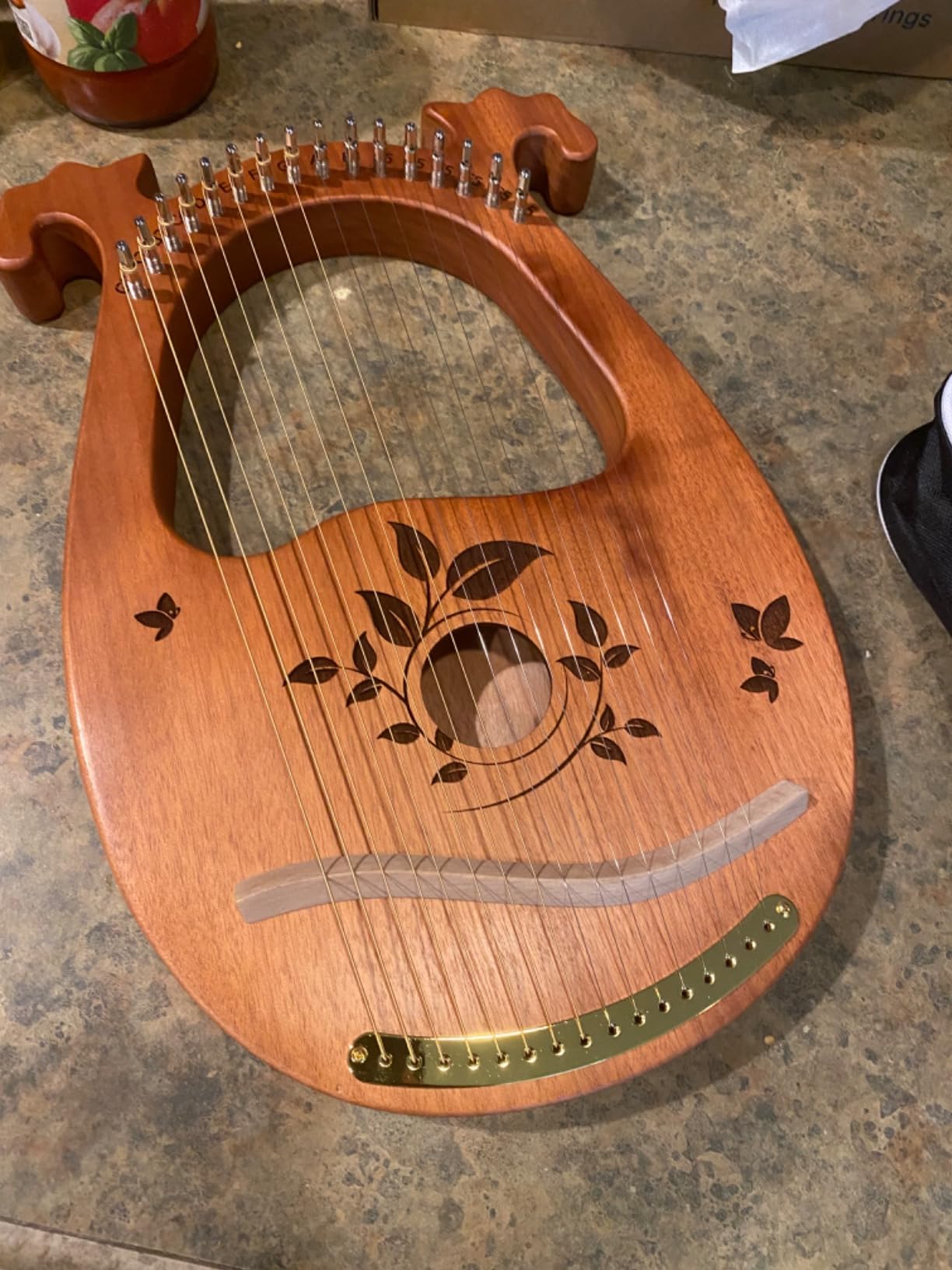 Lyre Harp Mahogany with Tuning Wrench and 16 Metal Spare String Set, Manual Picks Black Gig Bag, Metal String Lyre Instrument Kit, Suitable for Kids Adult Professional Beginner,Music Lovers Gift customer photo 1