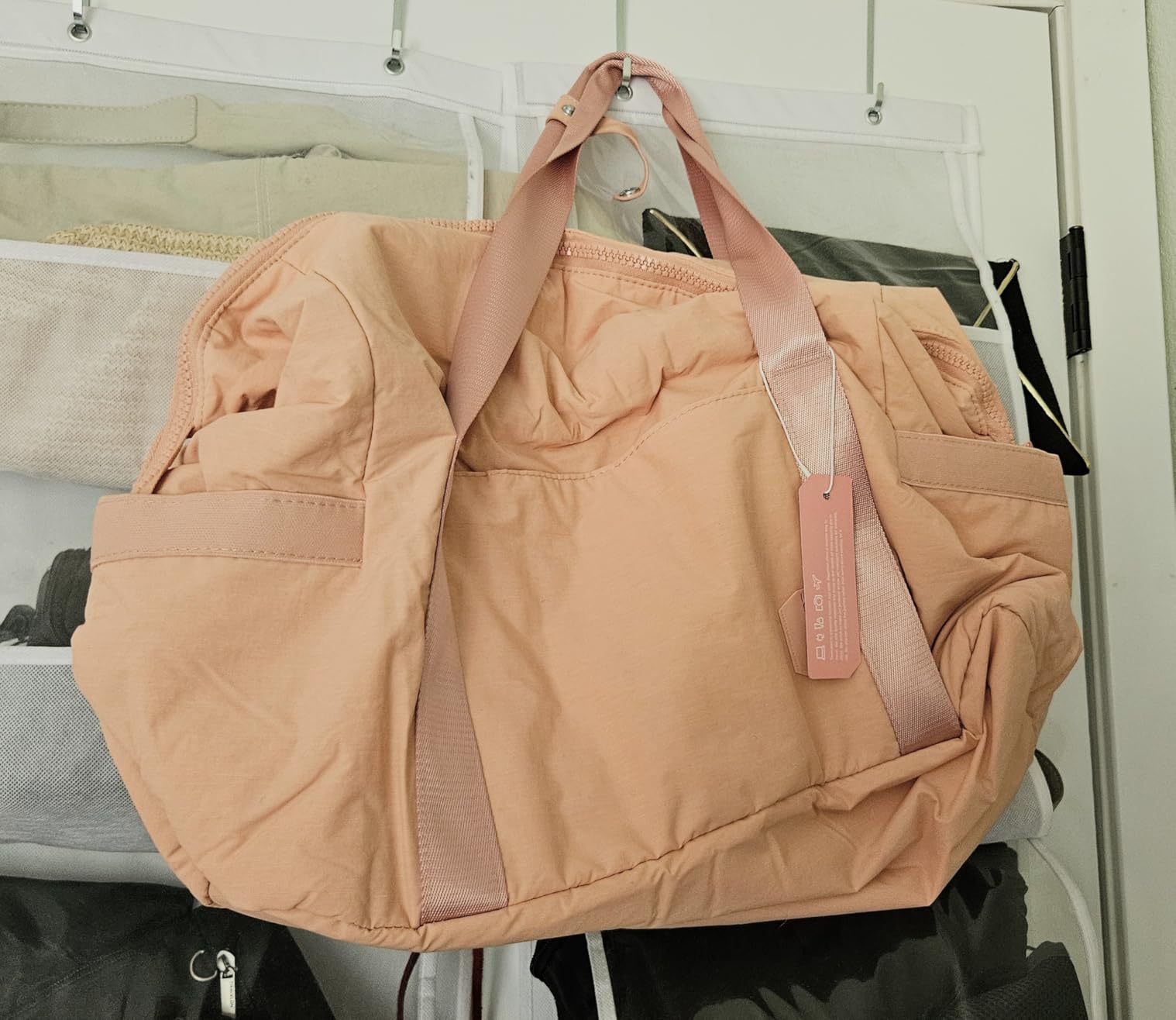 Weekender Bags for Women, BAGSMART Travel Duffel Bags with Shoe Compartment,Personal Item Travel Bag for Airlines, Carry on Overnight Tote Bag with Toiletry Bag(Beige,2pcs) customer photo 2
