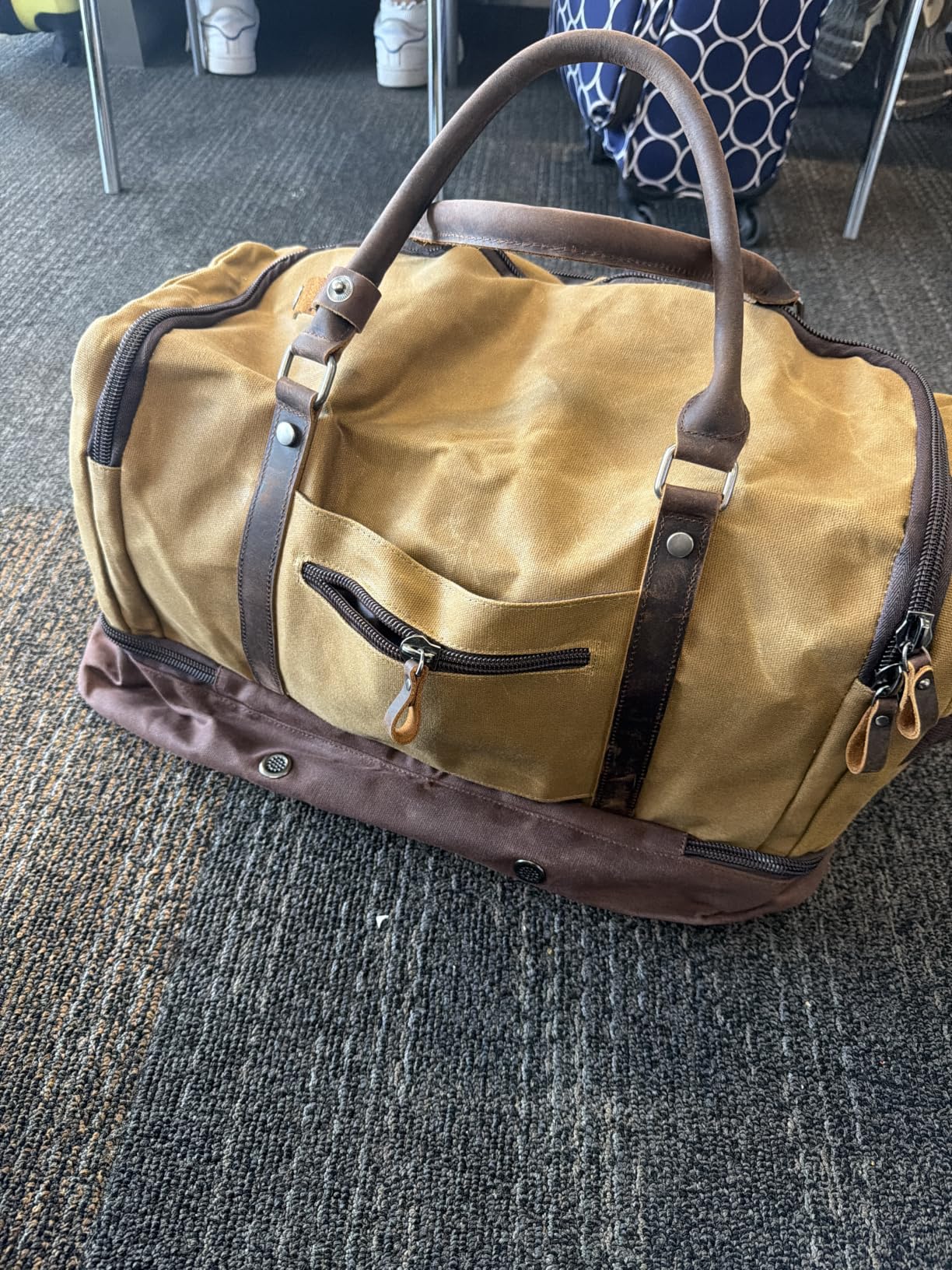 Nerlion Weekender Bag with Shoe Compartment Large Overnight Bag for Men Canvas Genuine Leather Carry on Luggage Bag Travel Duffel Bag (Brown) customer photo 1