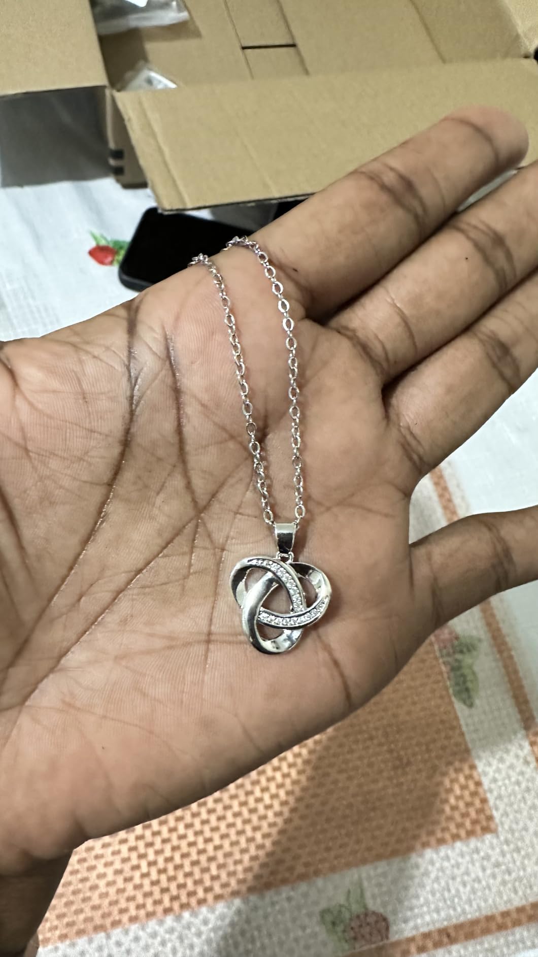 Love Knot Necklace, Sterling Silver Diamond Accent Love Knot Pendant Necklace, Forever Love Knot Infinity Necklace for Women customer photo 1