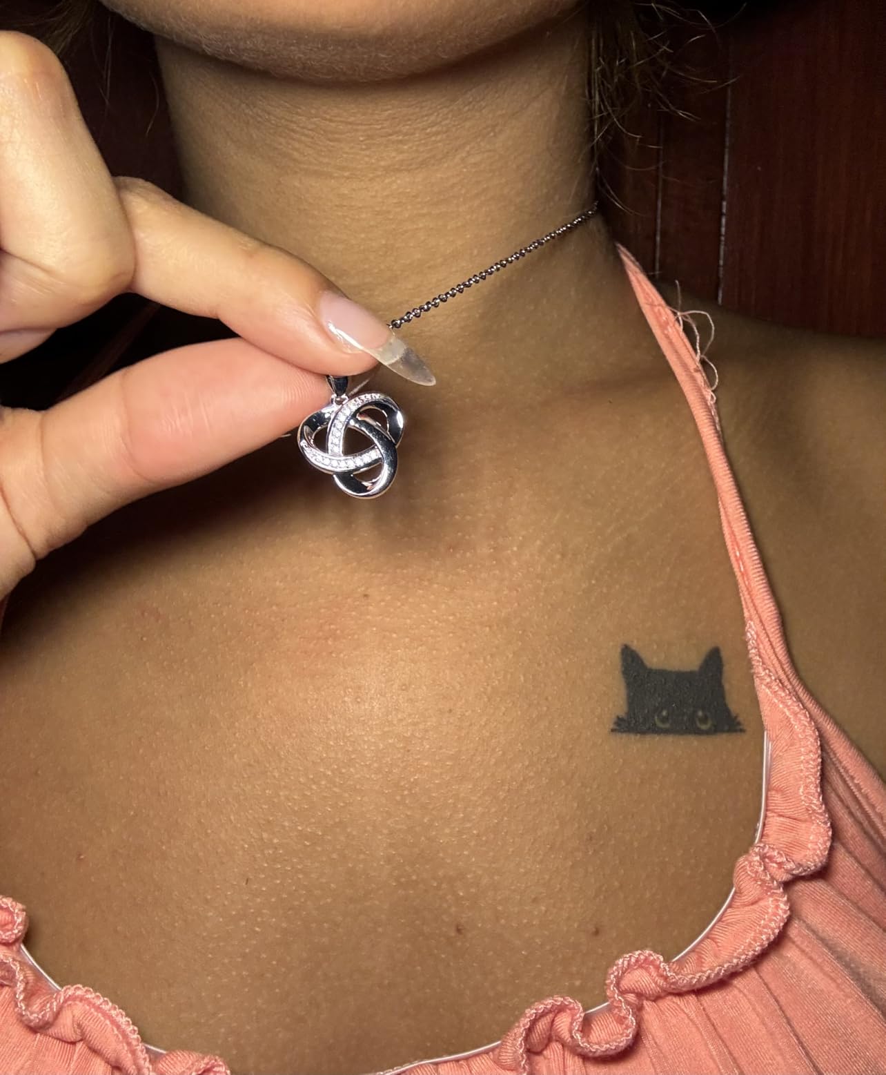 Love Knot Necklace, Sterling Silver Diamond Accent Love Knot Pendant Necklace, Forever Love Knot Infinity Necklace for Women customer photo 2