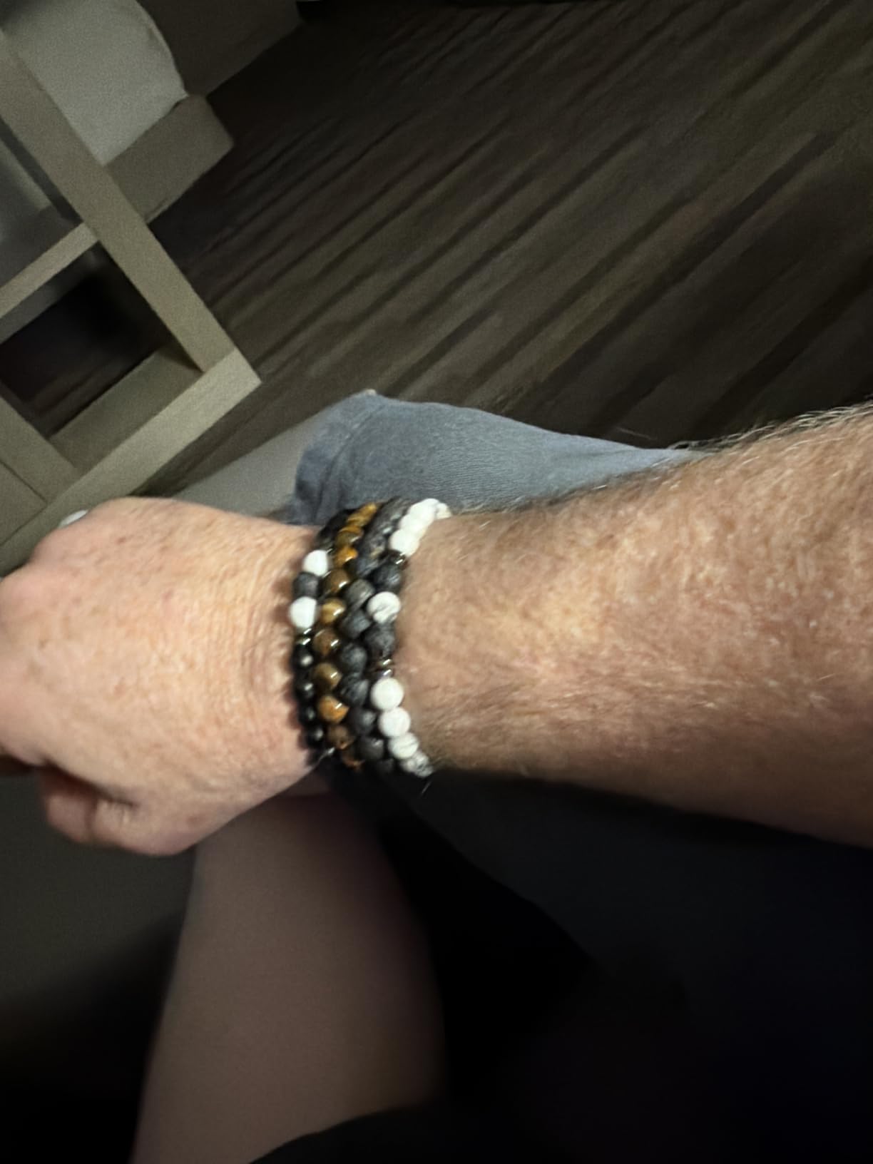 Tiger Eye Bracelet For Men 8MM Natural Stone Beads Bracelet Set Stretch Lava Rock Bracelets Adjustable Black Crystal Beaded Bracelet for Men Women Gifts customer photo 2