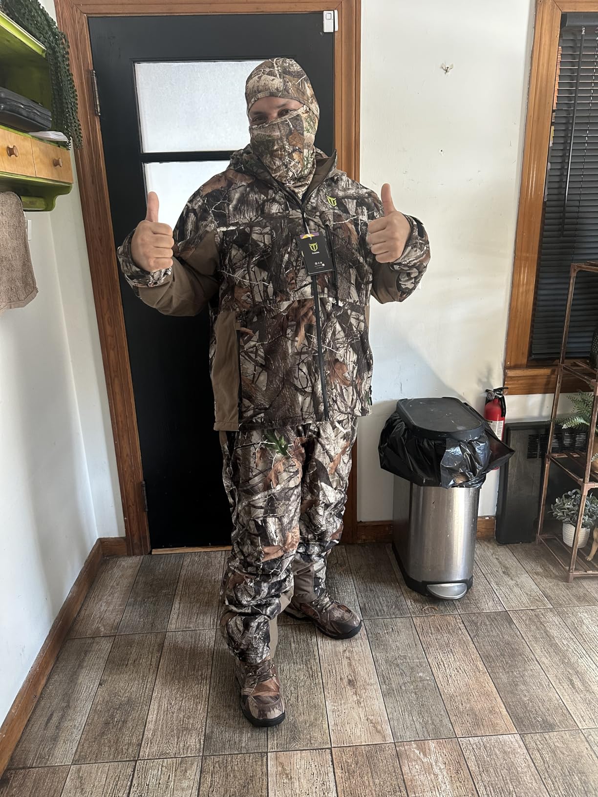 TIDEWE Hunting Clothes for Men with Face Mask, Silent Hunting Suit | Waterproof Jacket and Adjustable Bibs, Safety Strap Compatible, 170g Quiet Velvet & Magnetic Buckle, Next Camo G2, Size S-3XL customer photo 1