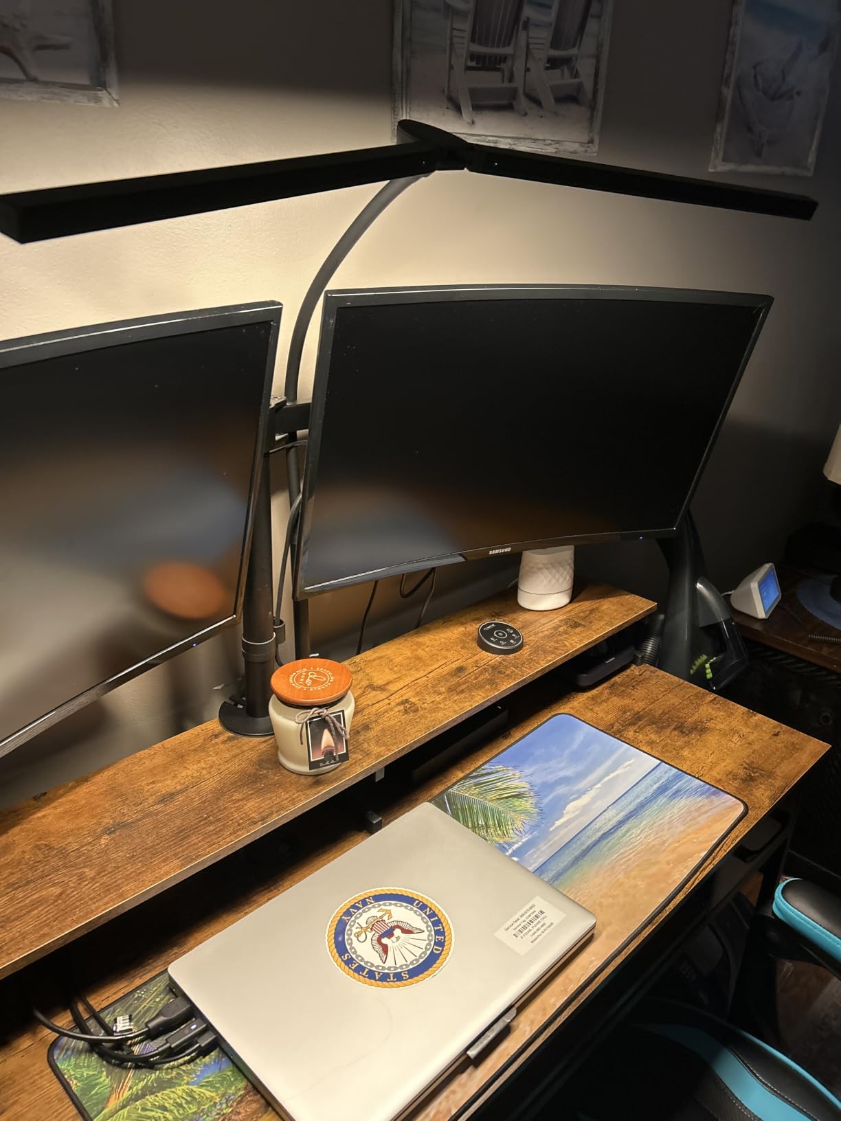 Led Desk Lamp for Office Home - Eye Caring Architect lamp with Clamp, Dual Screen Computer Monitor Work Smart Light: 24W 5 Color Flexible Adjustable Lighting Table Lamp for Study White customer photo 1