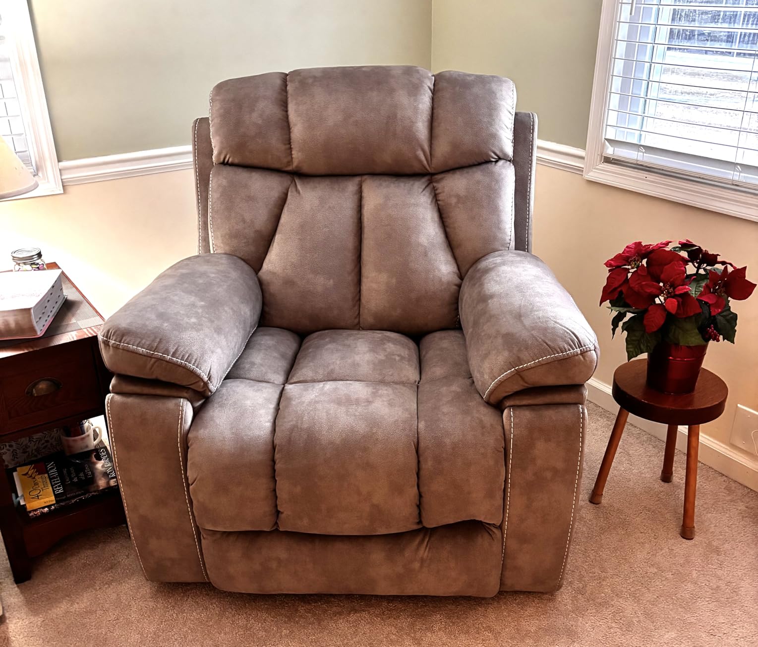 Large Power Lift Recliner Chairs with Massage and Heat for Elderly Big People, Heavy Duty Motion Reclining Mechanism-Anti Skid Fabric Recliner Chair with 2 Concealed Cup Holders, Dark Gray customer photo 2