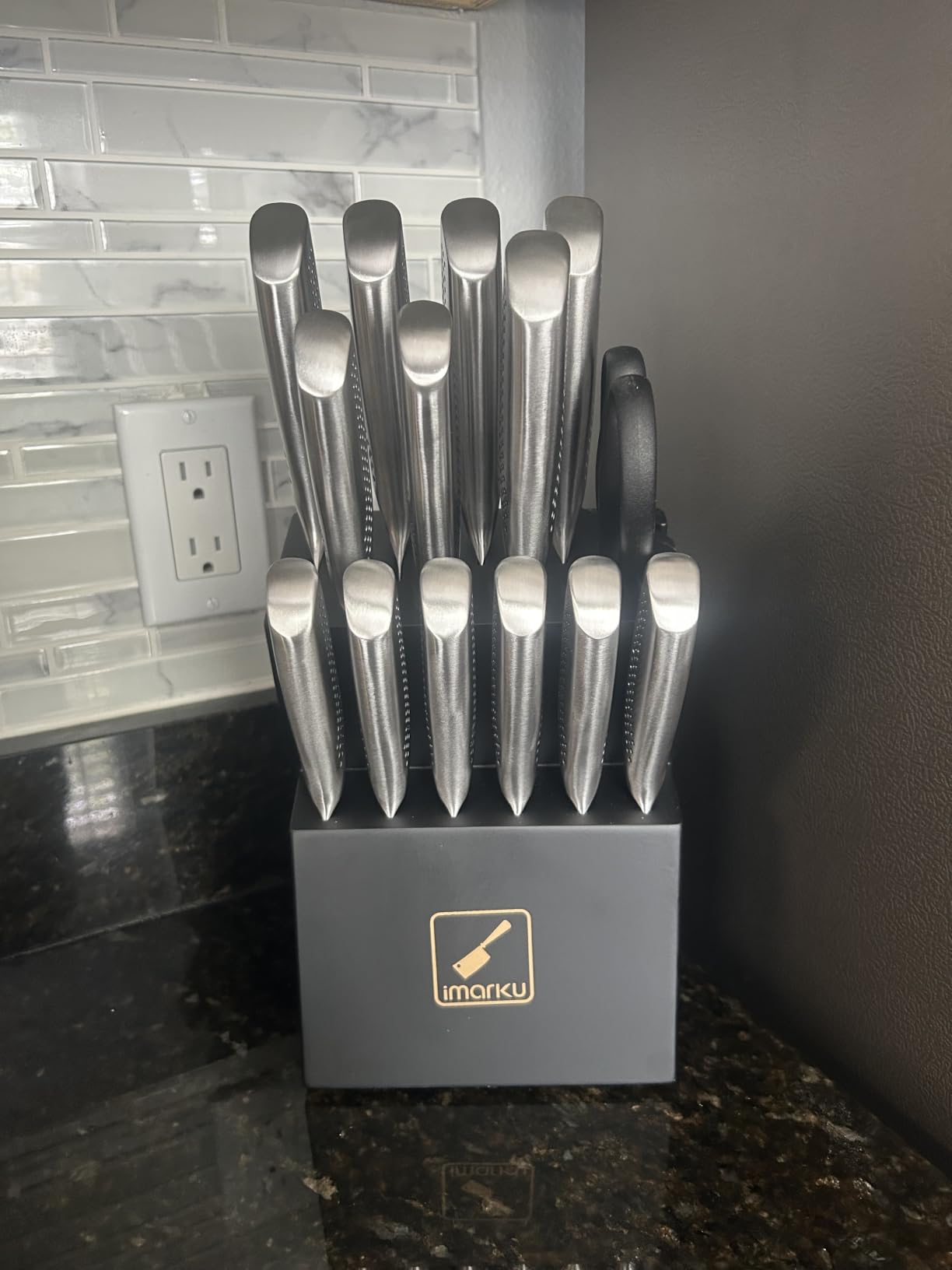 Knife Sets for Kitchen with Block imarku G14 Japanese Knife Set Stainless Steel Kitchen 14pcs, Built-in Sharpener, Sharp Knives with Non-slip Ergonomic Handle - Dishwasher Safe, Home Essential Gifts customer photo 1
