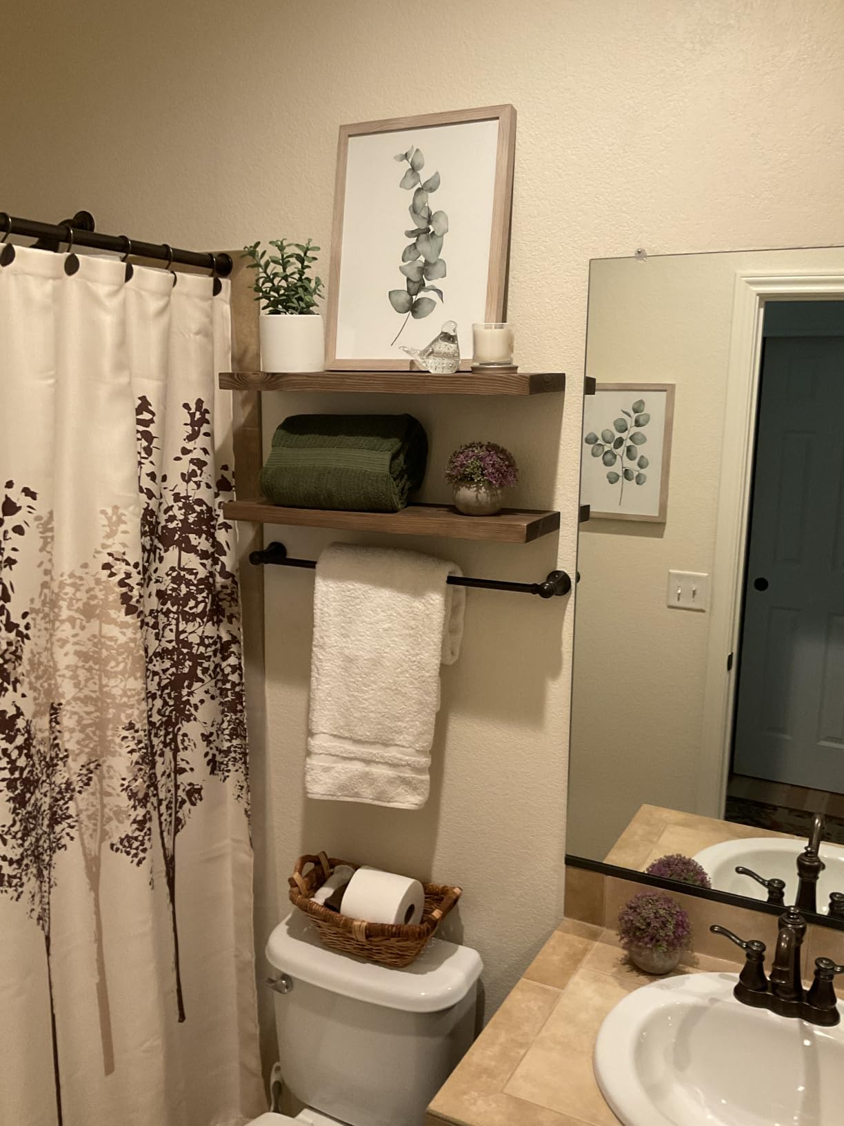 BGMG Wood Floating Shelves for Wall 24 inch Set of 2, Rustic Wooden Wall Mount Shelves for Bathroom Living Room Bedroom Kitchen Farmhouse - 24x6.7 - Dark Walnut customer photo 1