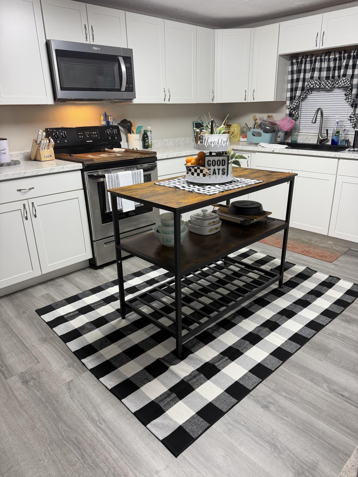 VASAGLE Kitchen Island with 3 Shelves, 39.4 Inches Width Kitchen Shelf with Large Worktop, Stable Steel Structure, Industrial, Easy to Assemble, Oak Color and White UKKI005W09 customer photo 1