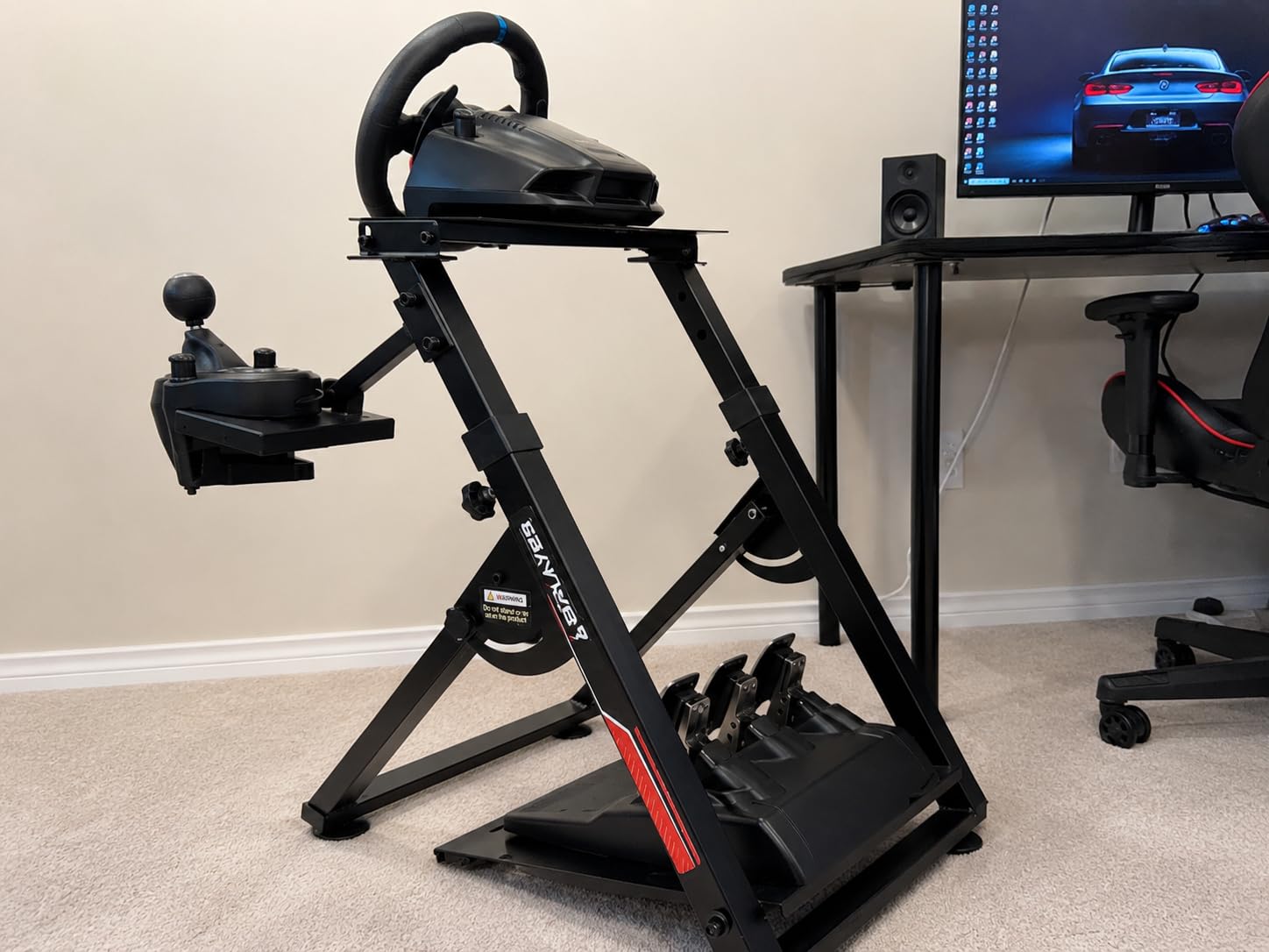 GTPLAYER Sim Racing Wheel Stand Simulator Cockpit Wheel Stand Racing Steering Shifter Mount fit for Logitech G25 G27 G29 G920 G923 Thrustmaster T330TS Gaming Stand Wheel Pedals NOT Included, Black customer photo 1