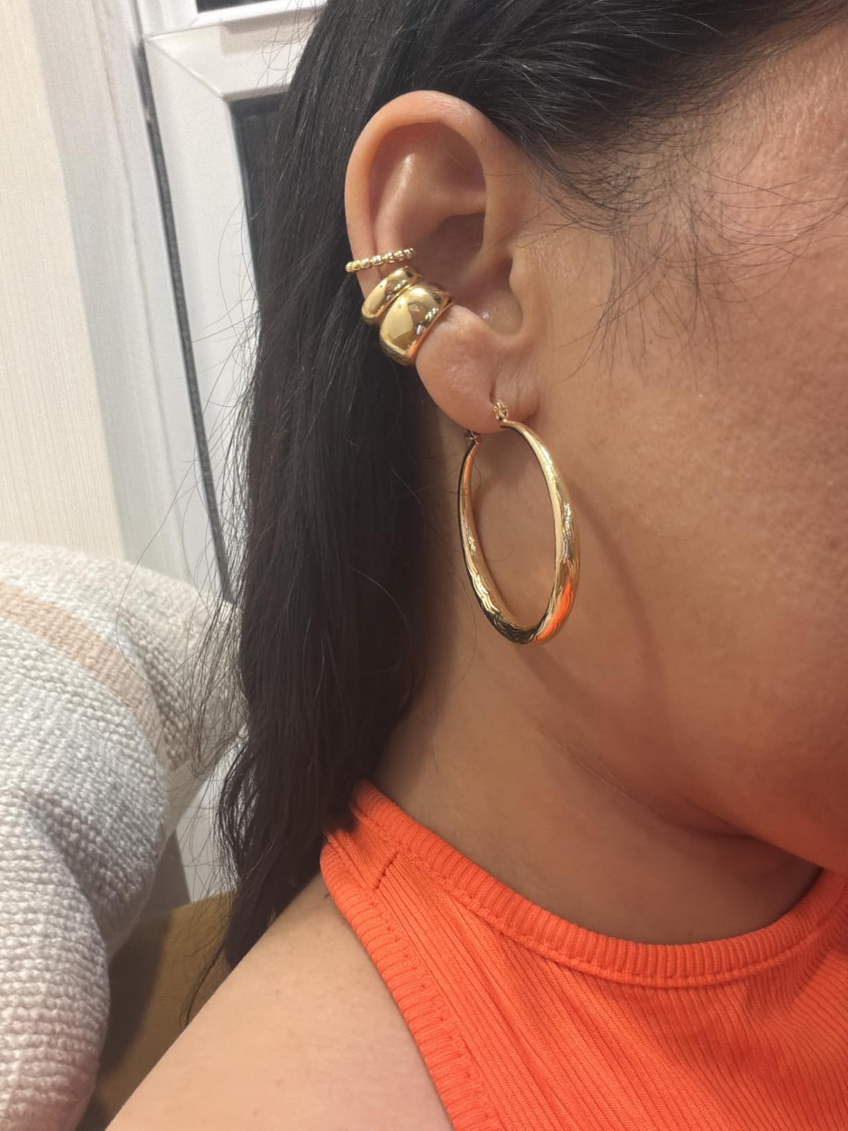 925 Sterling Silver Hoop for Women Gold Hoop Earrings Hypoallergenic Diamond-Cut Ripples Designed - Non Tarnish Large Hoop Earrings (30/40/50/60/70mm) customer photo 1