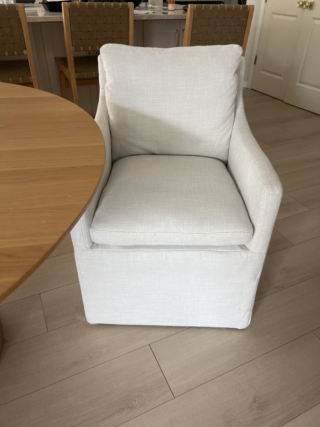 DUHOME Upholstered Dining Chair, Linen Accent Chair for Living Room, Single Sofa with 4 Casters, Upholstered Armchair for Bedroom Reading Waiting Kitchen Dining Room customer photo 1