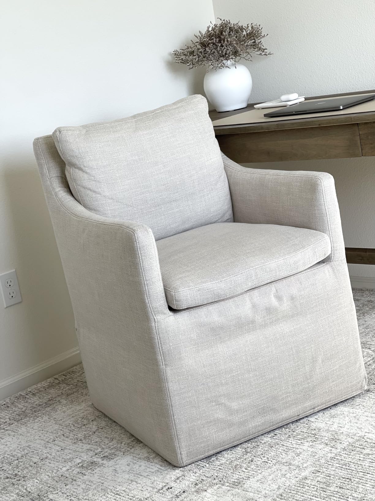 DUHOME Upholstered Dining Chair, Linen Accent Chair for Living Room, Single Sofa with 4 Casters, Upholstered Armchair for Bedroom Reading Waiting Kitchen Dining Room customer photo 2