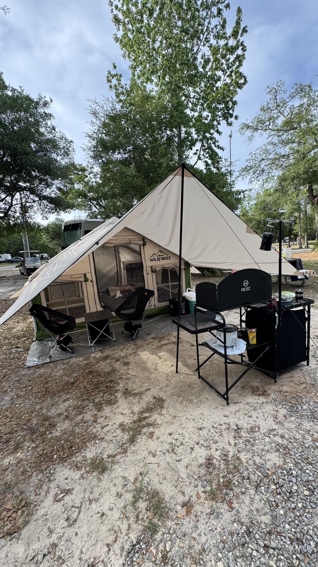 Nice C Camping Kitchen Station, Picnic Portable Grill Table, Folding Cook Station Organizers, with Upgrade Light Stand, Windshield, Carry Bag for Outdoor, Beach, Picnic (Black) customer photo 1