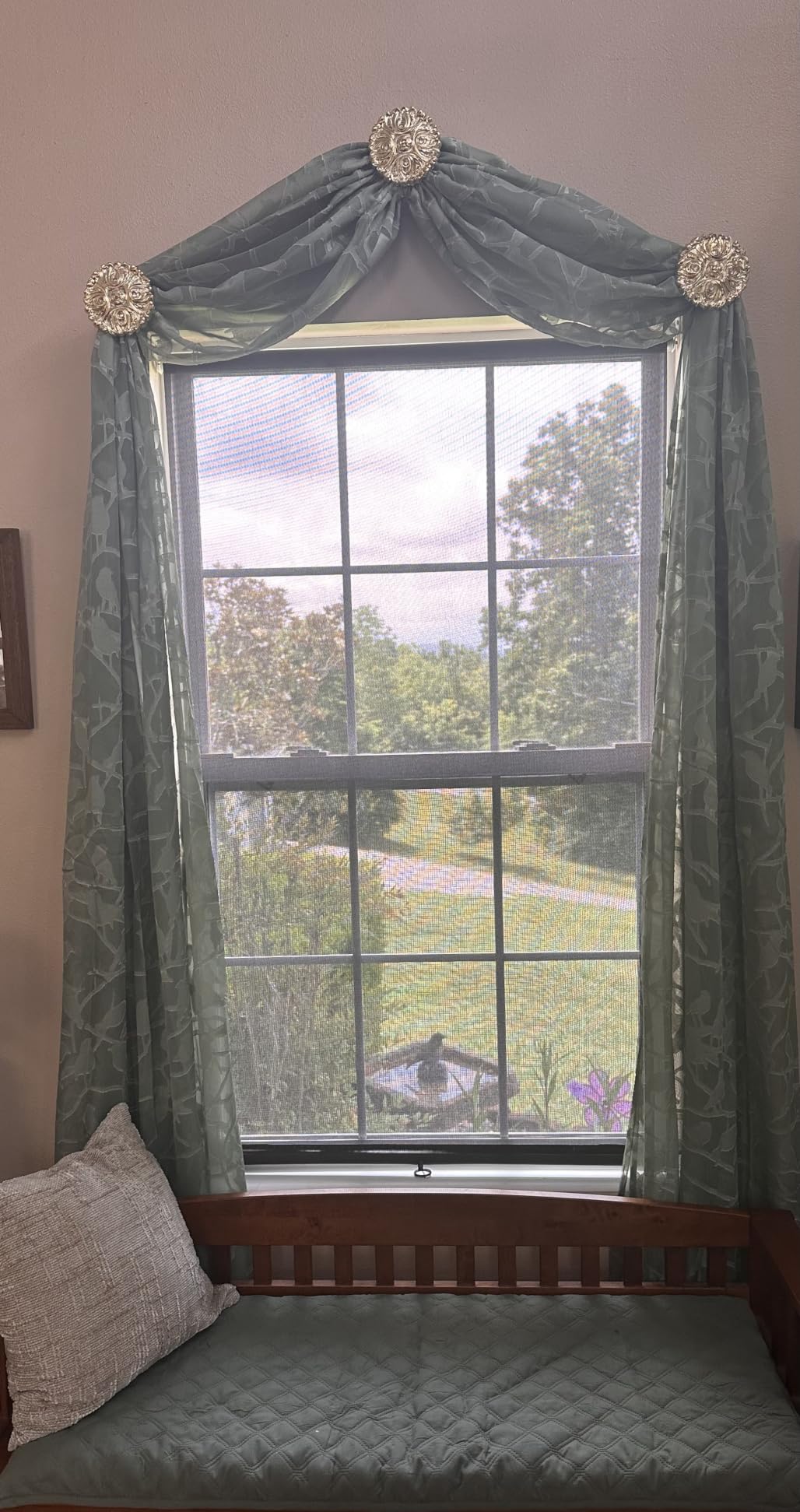 Textured Brown Sheer Curtains 84 Inches Long 2 Panels Set, Light Filtering Leaf Bird Jacquard Voile Semi Sheer Curtains for Bedroom, Dual Rod Pocket Farmhouse Window Drapes, 2x38Wx84L Inches customer photo 2