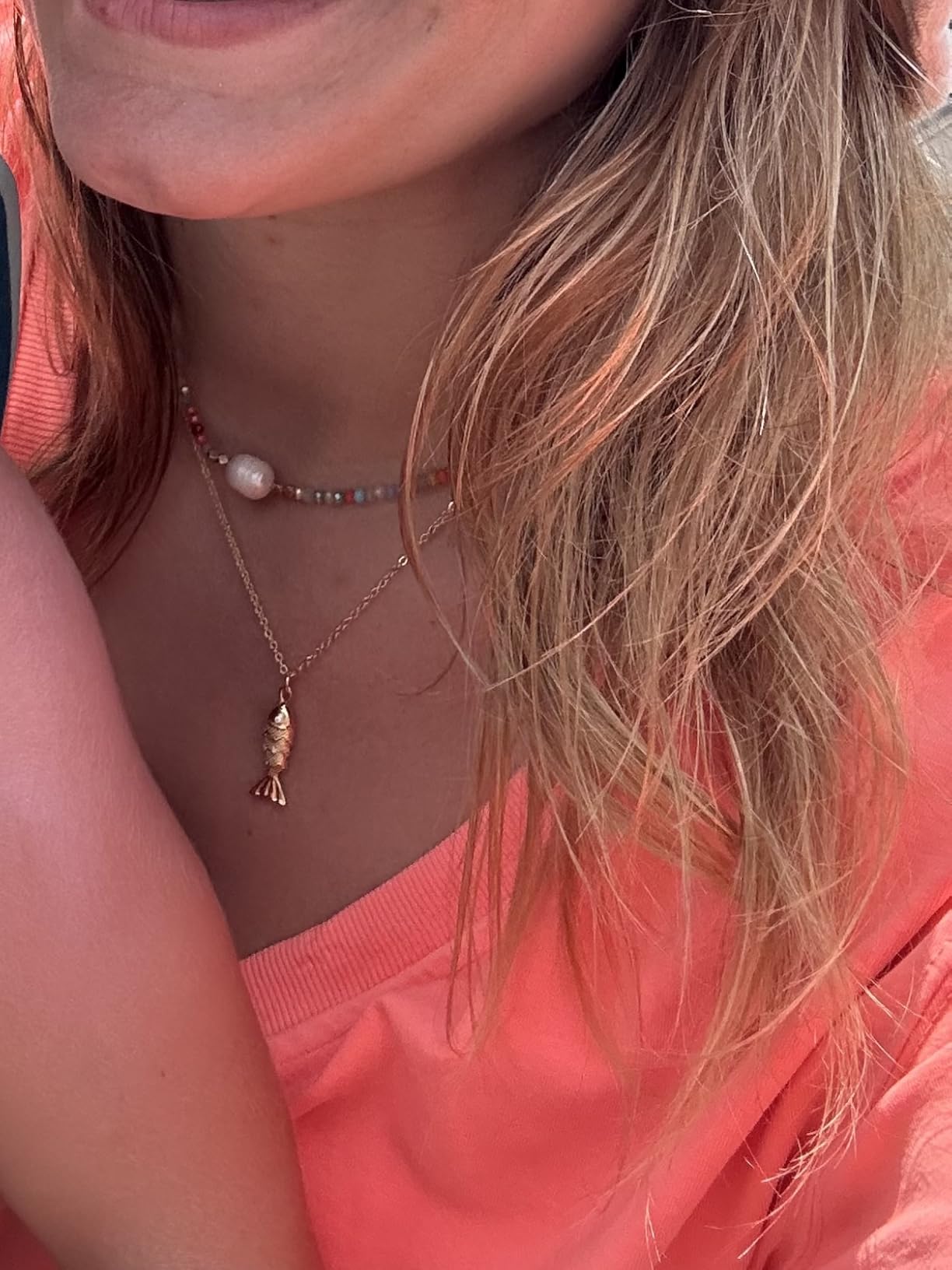 Colorful Beaded Necklace for Women, Crystal Bead Choker with Center Pearl | Boho Handmade Crystal Bead Jewelry with Adjustable Clasp, Trendy Summer Beach Accessory, Ideal Daily Wear Gift for Women customer photo 1