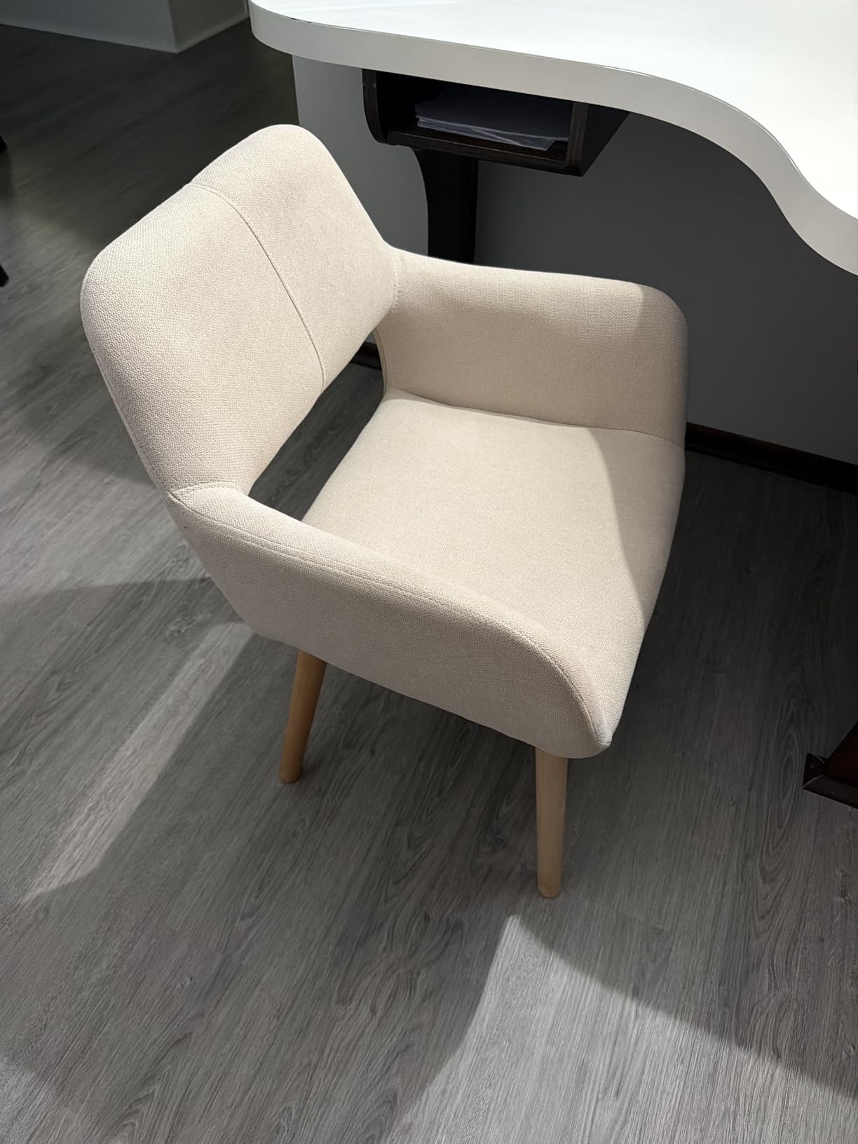 Desk Chair No Wheels Vanity Chair Makeup Chair Comfy Accent Chair for Living Dining Room Bedroom Home Office Mid Century Modern Upholstered Armchair Sofa with Wood Legs (Wool White) customer photo 1