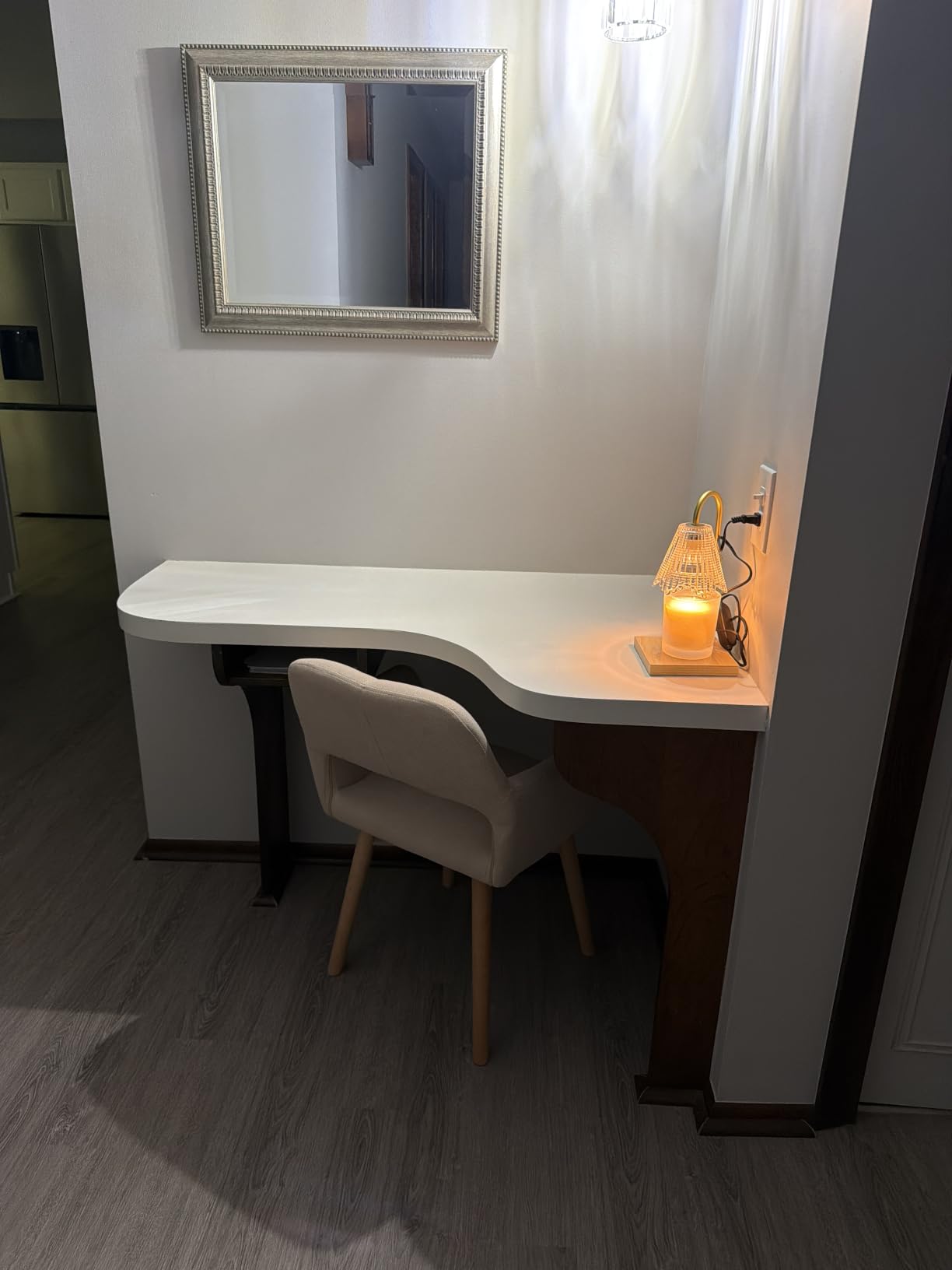 Desk Chair No Wheels Vanity Chair Makeup Chair Comfy Accent Chair for Living Dining Room Bedroom Home Office Mid Century Modern Upholstered Armchair Sofa with Wood Legs (Wool White) customer photo 2