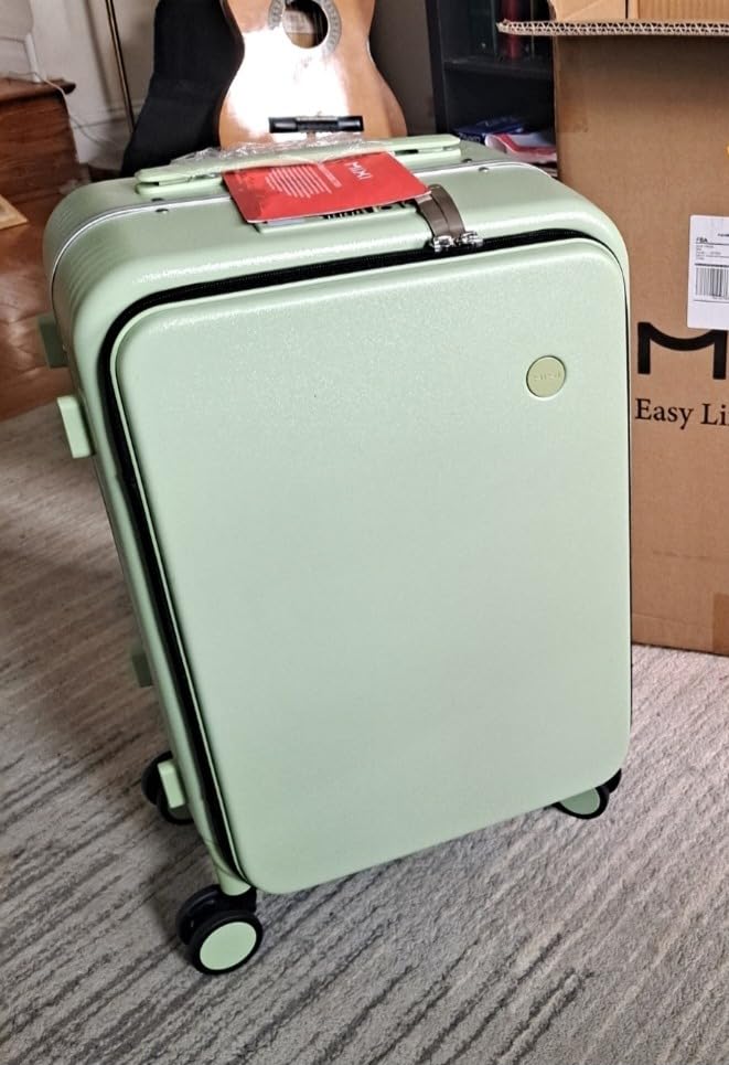 mixi Carry On Luggage with Cup Phone Holder and Charger Hard Shell Suitcases with Spinner Wheels, 20 Inch Smoke White customer photo 1