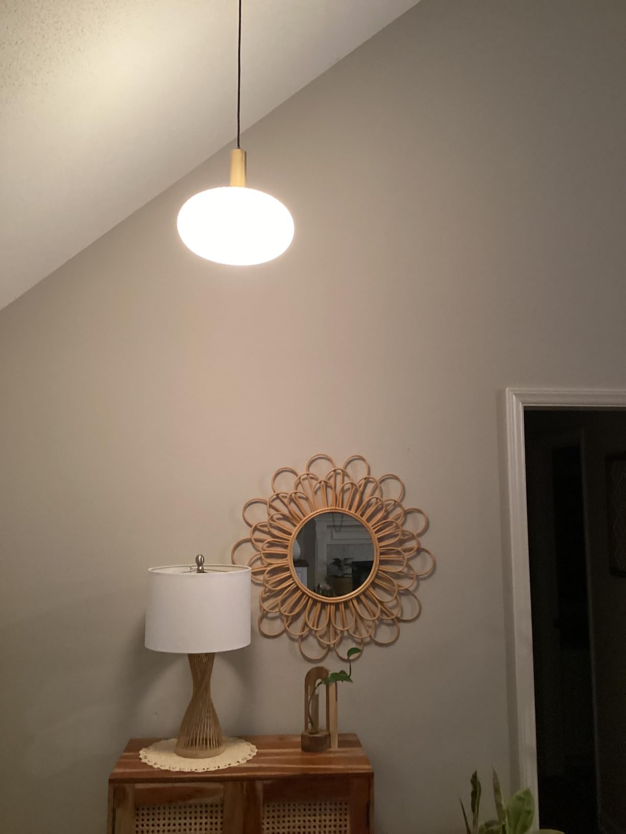 WOKNOS Mid-Century Modern Gold Semi Flush Mount Ceiling Light, Kitchen Ceiling Light Fixture with Glass Shade, Mini White Close to Ceiling Lamp for Entryway Hallway Bathroom customer photo 1