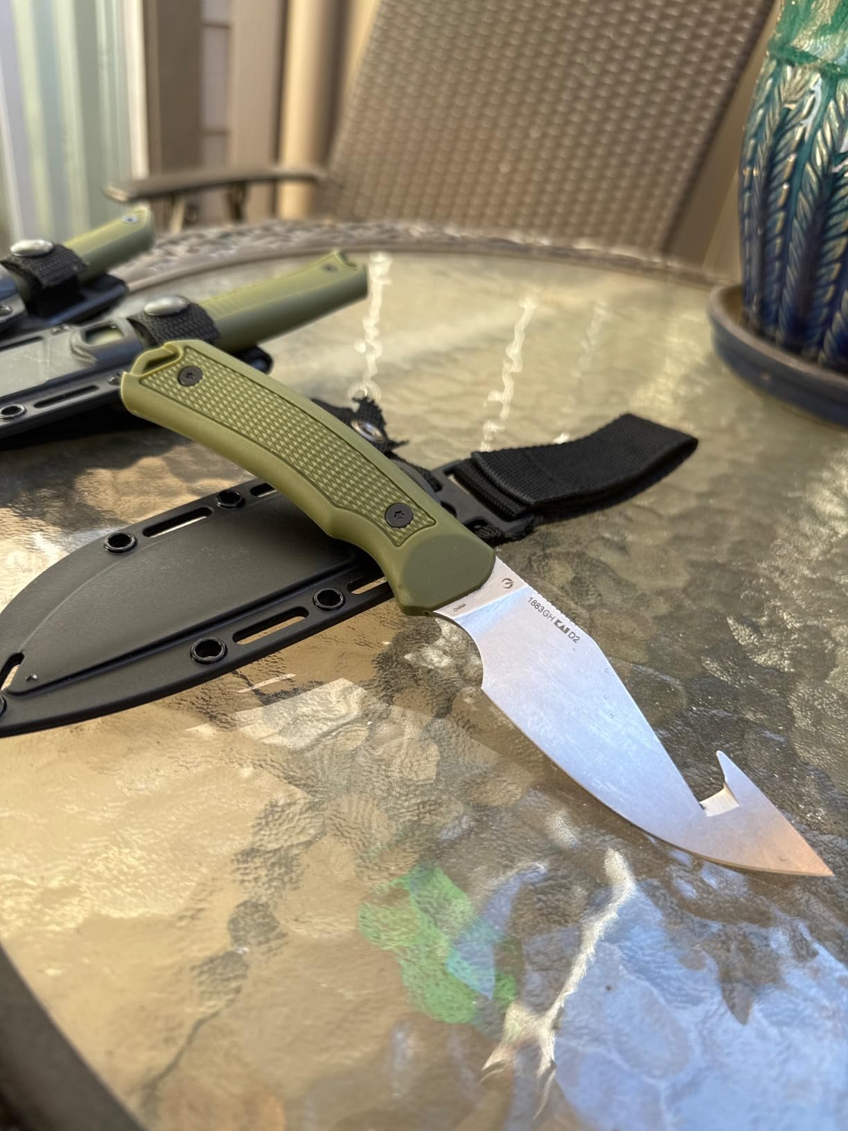 Kershaw Deschutes Skinner Gut Hook Fixed Blade Knife, Olive Design, 3.9 Inch Steel Fixed Drop Point Blade with Gut Hook, Full Tang Design, EDC, Molded Sheath, Everyday Carry Knife for Men and Women customer photo 2