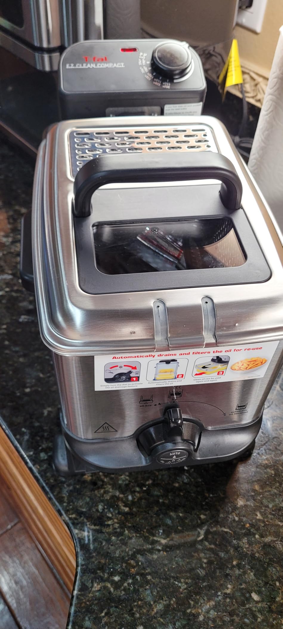 T-fal EZ Clean Compact Electric Deep Fryer with Basket, 1.8L Oil Capacity | Stainless steel build, 300F-375F temp range, Locking lid with viewing window, Oil filtration system, Fits up to 1.7 lbs customer photo 2