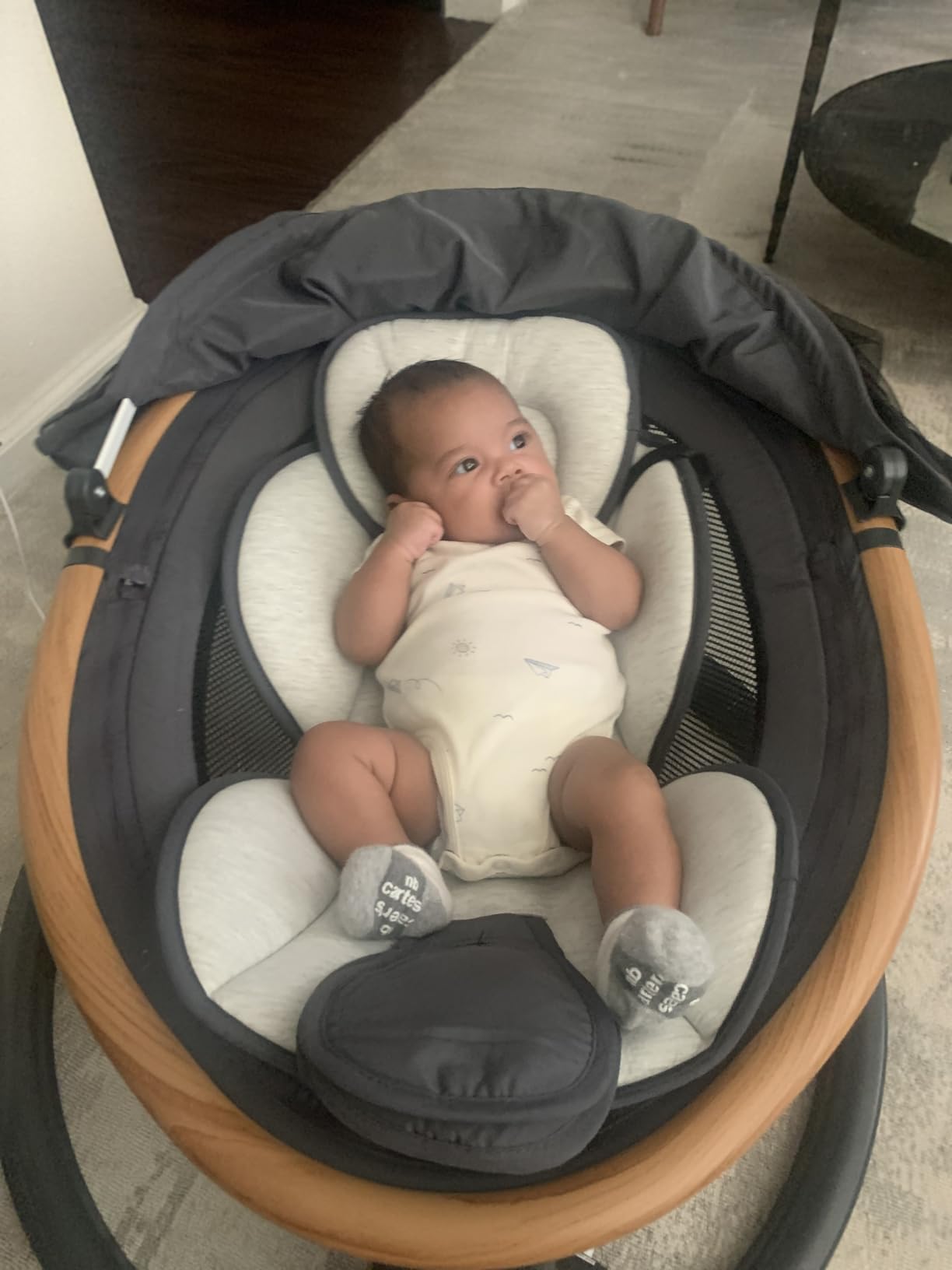 Baby Swing to Toddler Electric Infant Swing Portable for Newborn Boy Girl, 5 Sway Speeds with Remote Control, 12 Preset Melodies and Bluetooth, 0-6 Months Max 20 Lbs (Gray) customer photo 2