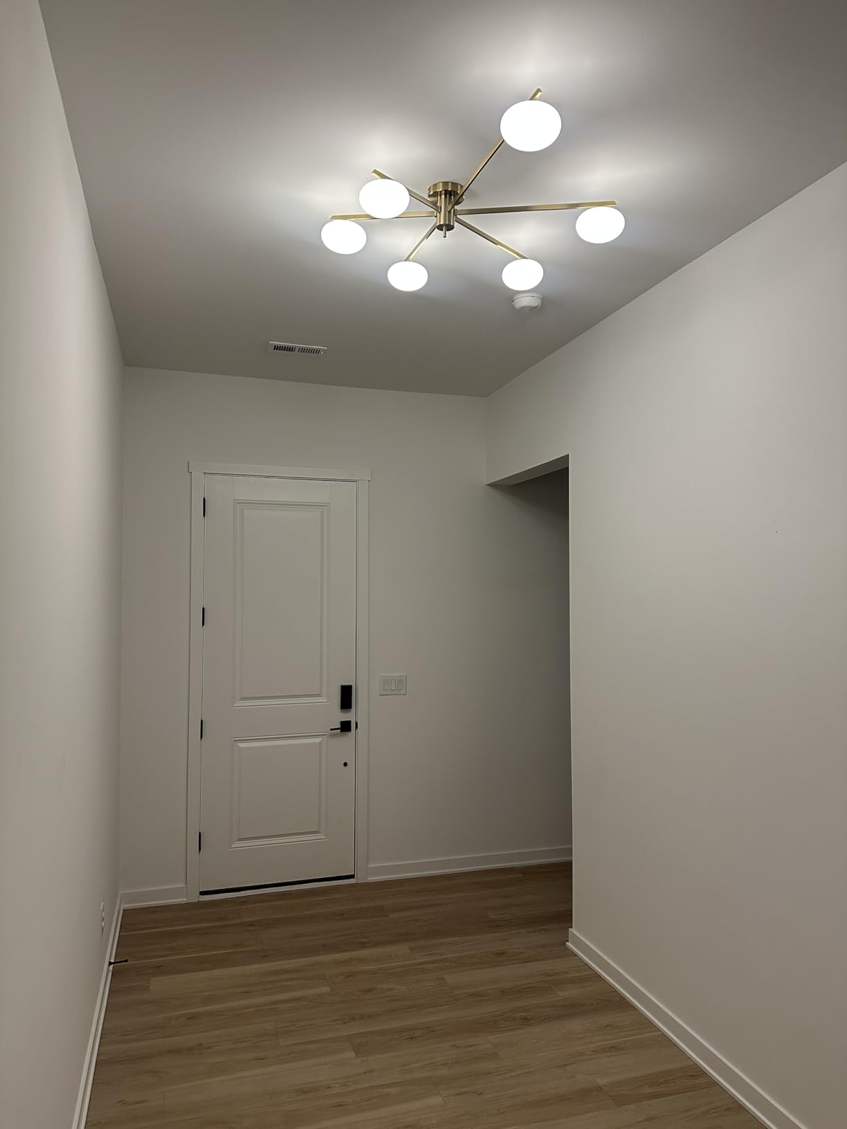 3-Light Gold Sputnik Ceiling Light Fixture, with Opal Glass Shade | low ceiling gold chandelier, dining room bedroom foyer, warm ambient lighting, easy DIY install, mid-century style customer photo 1