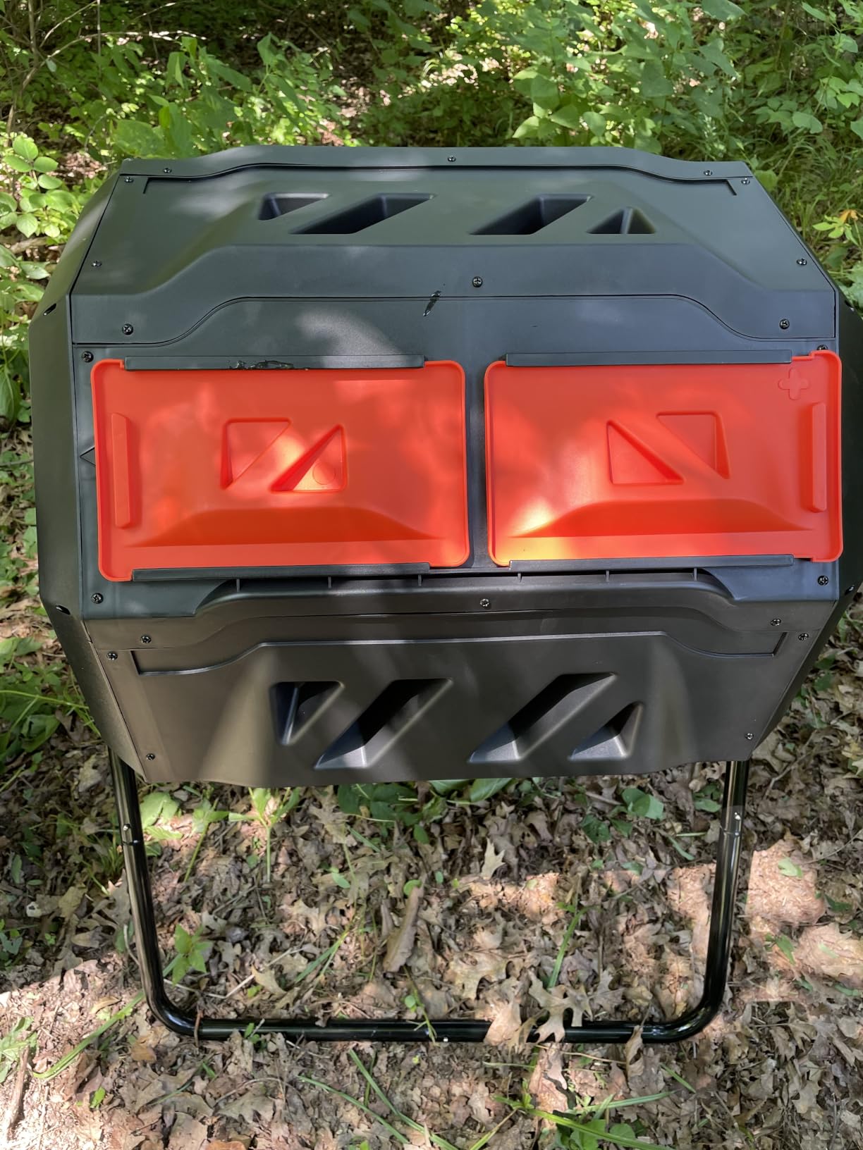 Hourleey Compost Bin Outdoor, 43 Gallon Dual Chamber Tumbling Composting Bin with Sliding Doors, Tumbler Rotating Batch Composter Bin for Garden Kitchen Yard customer photo 1