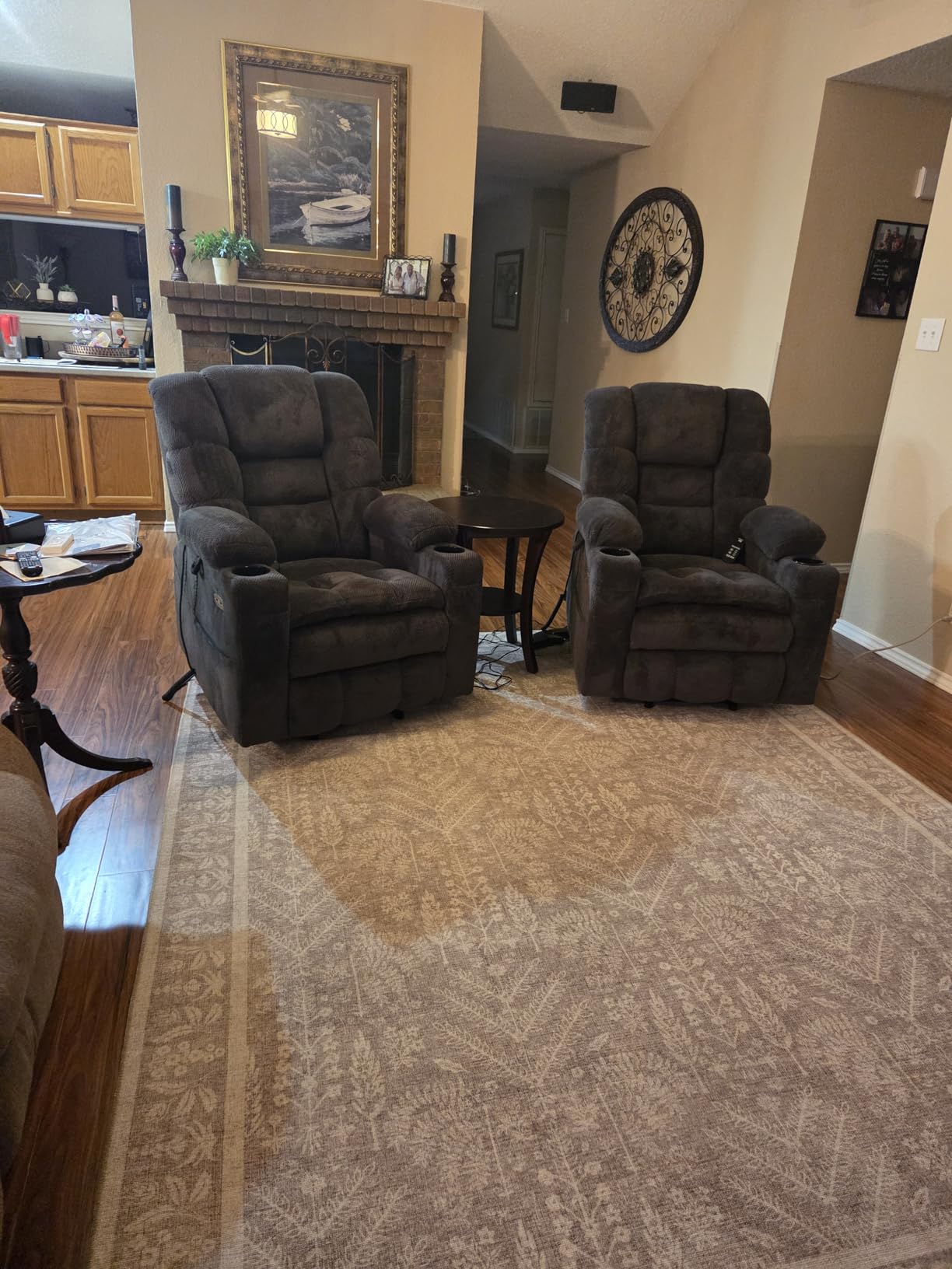 MCombo Triple Motor Lay Flat Power Lift Recliner Chair for Tall Elderly, Infinite Position, Massage, Dual Heating, Adjustable Headrest, Fabric 7634 (Navy Blue, Large) customer photo 2