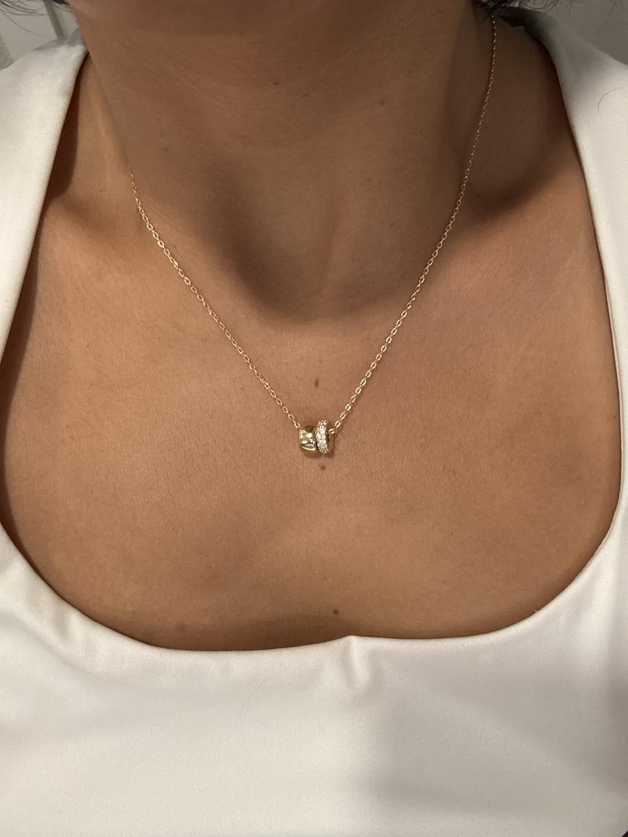 PAVOI 14K Gold Plated Pendant Necklace for Women | Two Distinct Rondelle Pendants with Cubic Zirconia | Sliding Chain Pendant | Trendy Fashion Jewelry customer photo 2
