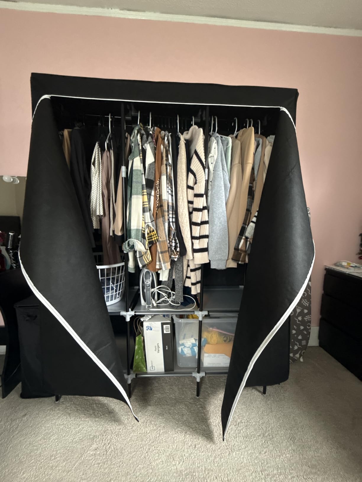 LOKEME Wardrobe Closet, Steel Pipe Diameter 19mm, Portable Closet for Bedroom | Strong and Sturdy Portable Closets for Hanging Clothes with 3 Hanging rods, 6 Storage Shelves and Side Pockets customer photo 1
