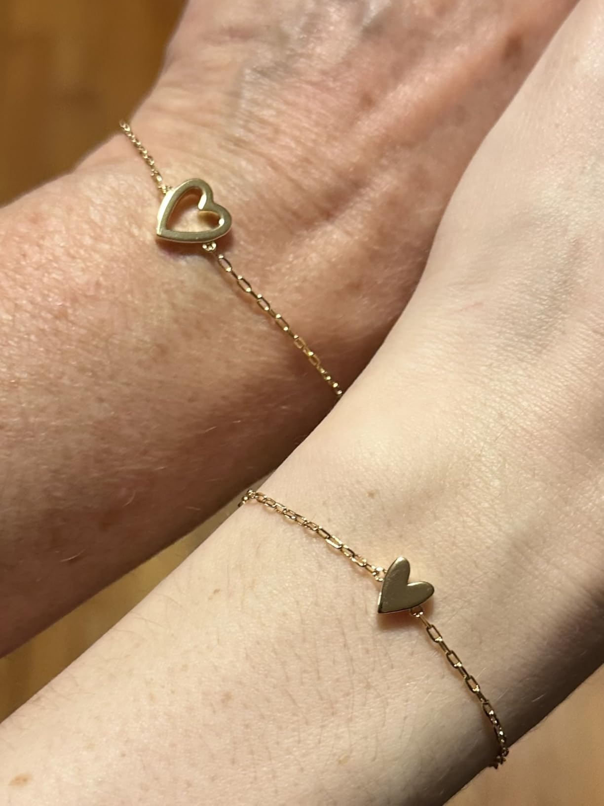14K Gold Plated Matching Heart Charms Solitaire Bracelet Set for Women | Adjustable Valentines Day Love Friendship Two Bracelet Pack customer photo 1