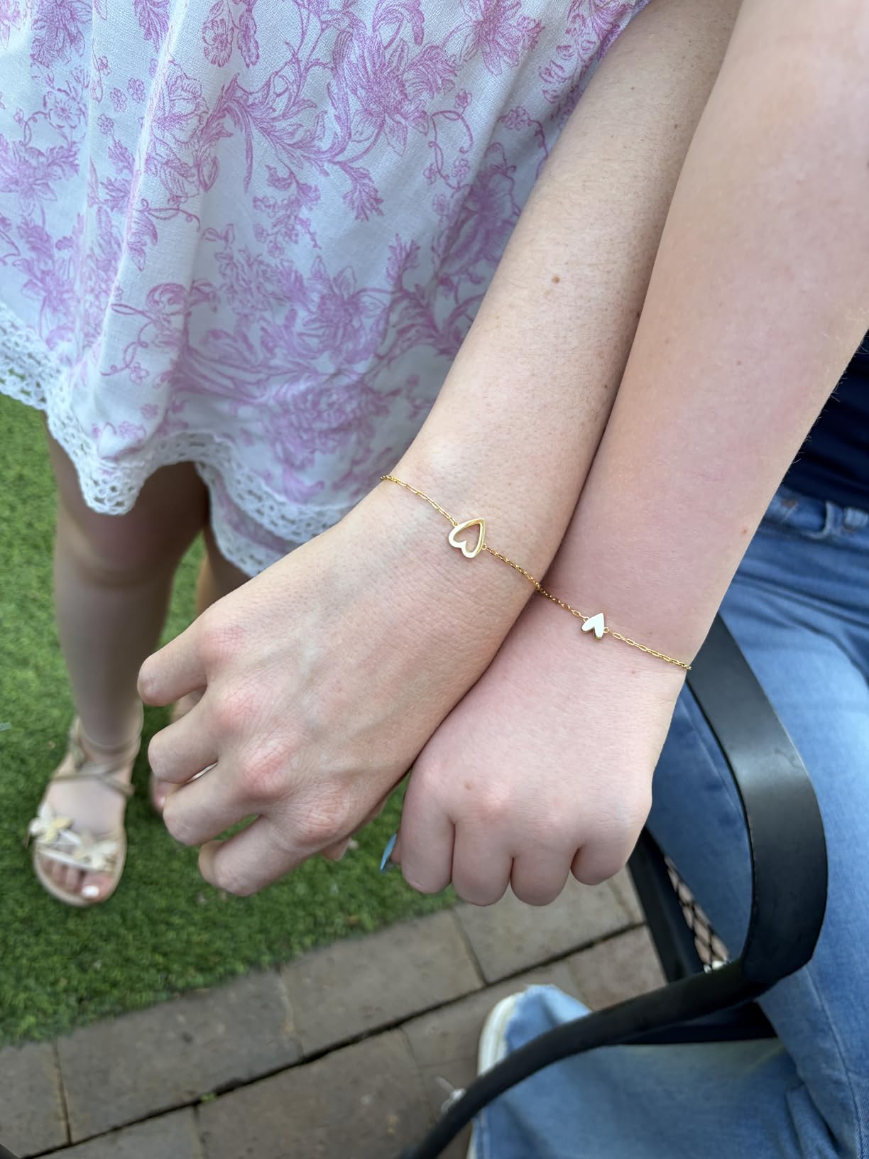 14K Gold Plated Matching Heart Charms Solitaire Bracelet Set for Women | Adjustable Valentines Day Love Friendship Two Bracelet Pack customer photo 2
