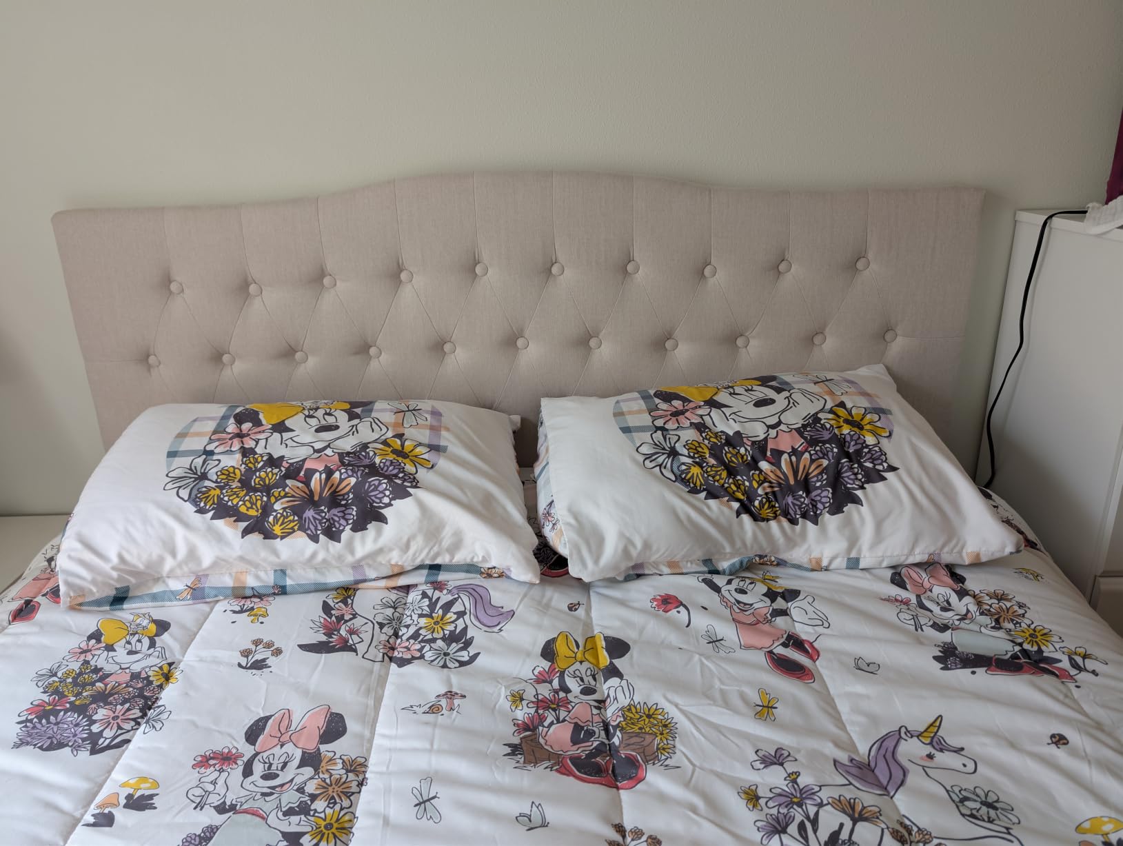 Tufted Headboard Queen Size, Solid Wood Adjustable Height Head Board, Beige | Upholstered Queen Headboard Only with Durable Metal Legs, Adjustable Height 37-51 in customer photo 1