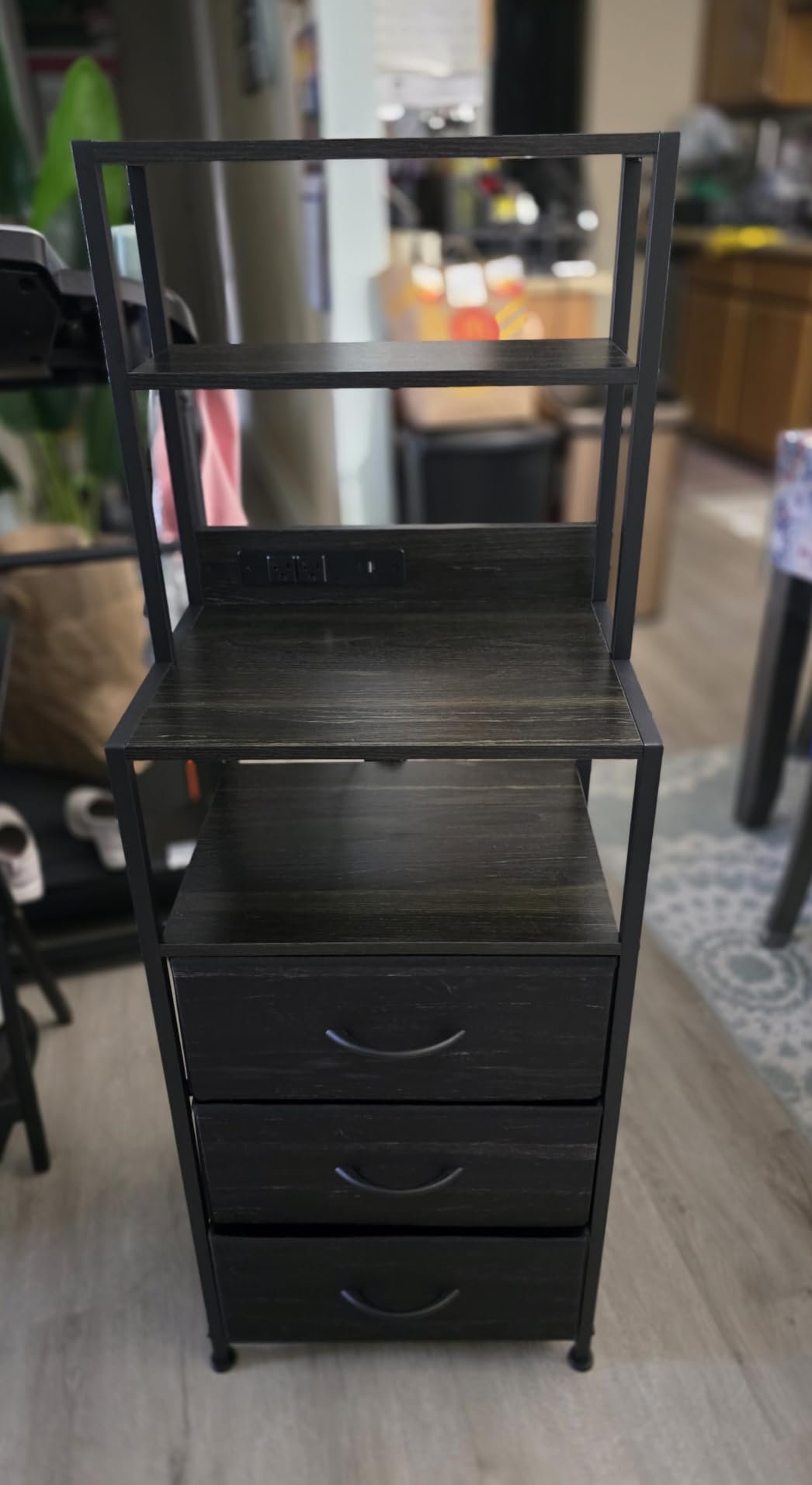 Night Stand, Tall Nightstand with 4-Tier Shelves, 2 Fabric Drawers | Led Lights, Bed Side Tables with Charging Station, Bedside Table for Bedroom, Office, Dorm, Black Oak customer photo 1