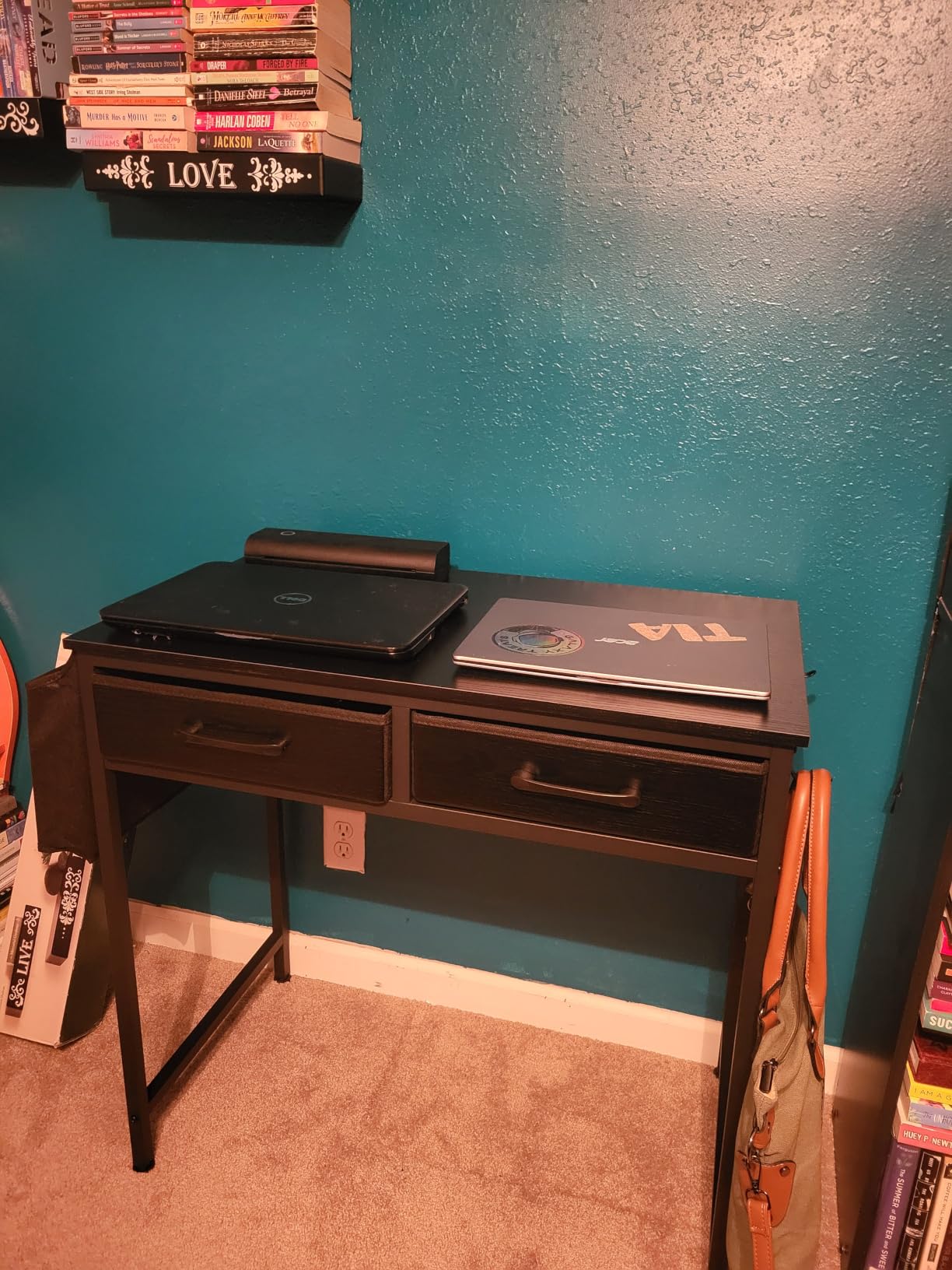 DLisiting Small Desk with Fabric Drawers for Bedroom 32 Inch Gaming Desk with 2 Drawers for Small Space Study Writing Table PC Desks Black customer photo 1