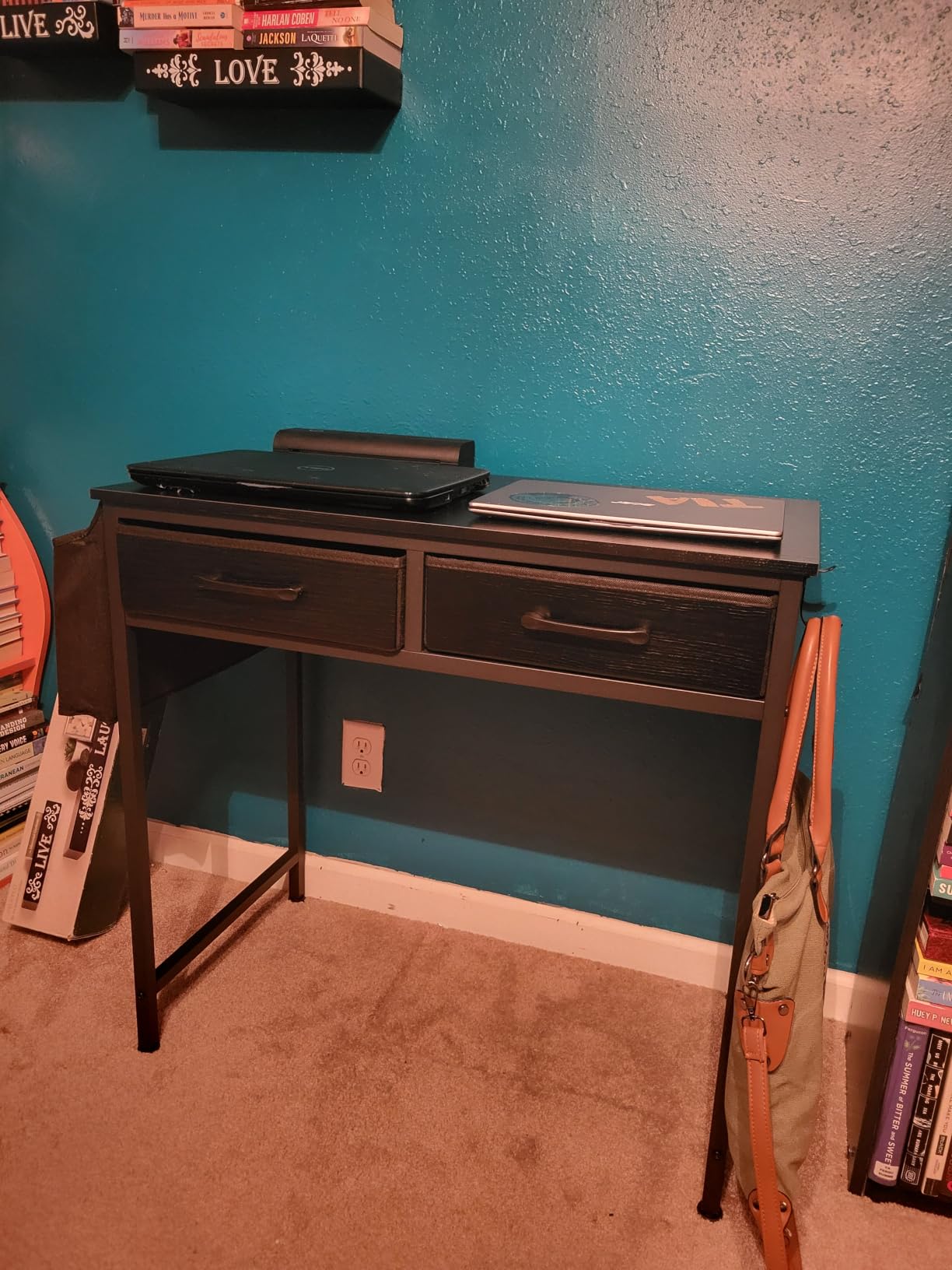 DLisiting Small Desk with Fabric Drawers for Bedroom 32 Inch Gaming Desk with 2 Drawers for Small Space Study Writing Table PC Desks Black customer photo 2