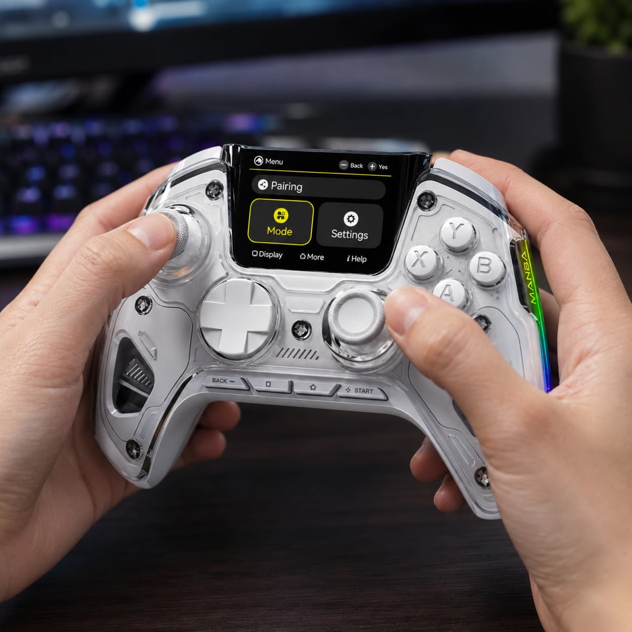 ManbaOne Interactive Screen Wireless Gaming Controller for PC/Switch/Switch 2/iOS/Android,Hall Effect Stick & Trigger,RGB Lighting,Remappable Buttons,1800mAh with Charging Dock (Black) customer photo 1
