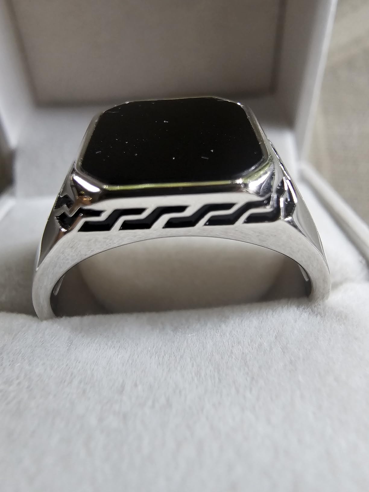 STARCHENIE Men's Genuine Black Onyx/Turquoise/Tiger Eye Sterling Silver Ring Vintage Square Gemstone Signet Pinky Ring for Men Jewelry Gift for Him Size 7-12 customer photo 1