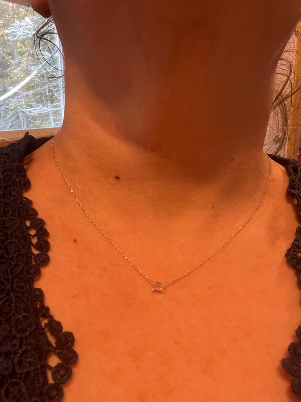 IGI Certified 1/4 to 3 Carat Emerald Cut Lab Grown Diamond Horizontal Pendant Necklace for Women in 14K Gold (G-H, VS1-VS2, 0.25 to 3.00 cttw) 18 Inch Chain Lobster Claw customer photo 1