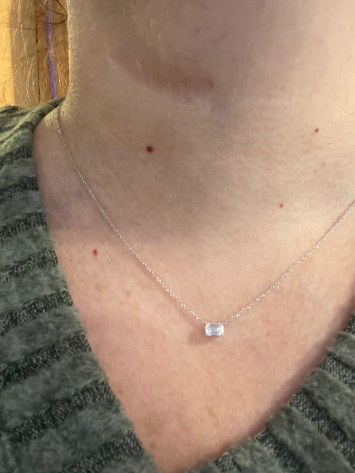 IGI Certified 1/4 to 3 Carat Emerald Cut Lab Grown Diamond Horizontal Pendant Necklace for Women in 14K Gold (G-H, VS1-VS2, 0.25 to 3.00 cttw) 18 Inch Chain Lobster Claw customer photo 2