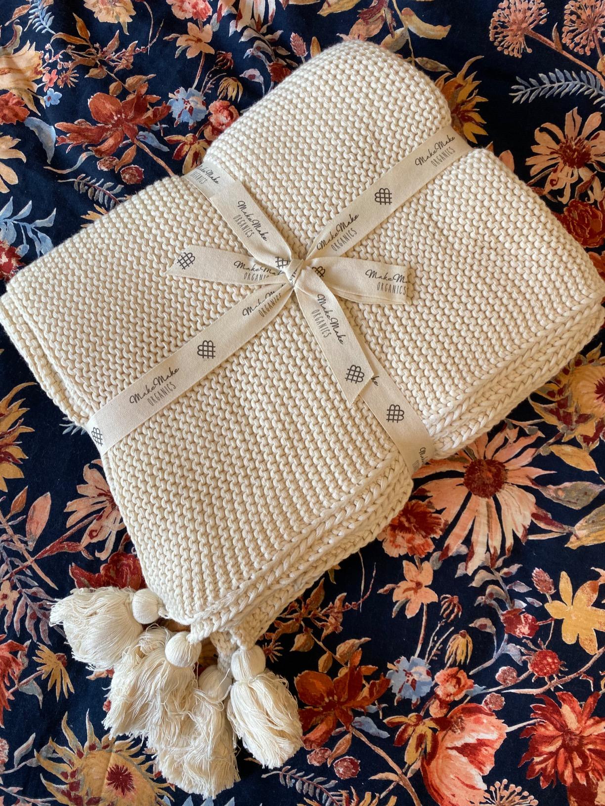Organic Cotton Throw Blanket GOTS Certified Organic Knit Blanket Couch Bed Neutral Fall Colors Soft Cotton Throw Blanket Large (50x60, Brown) customer photo 1