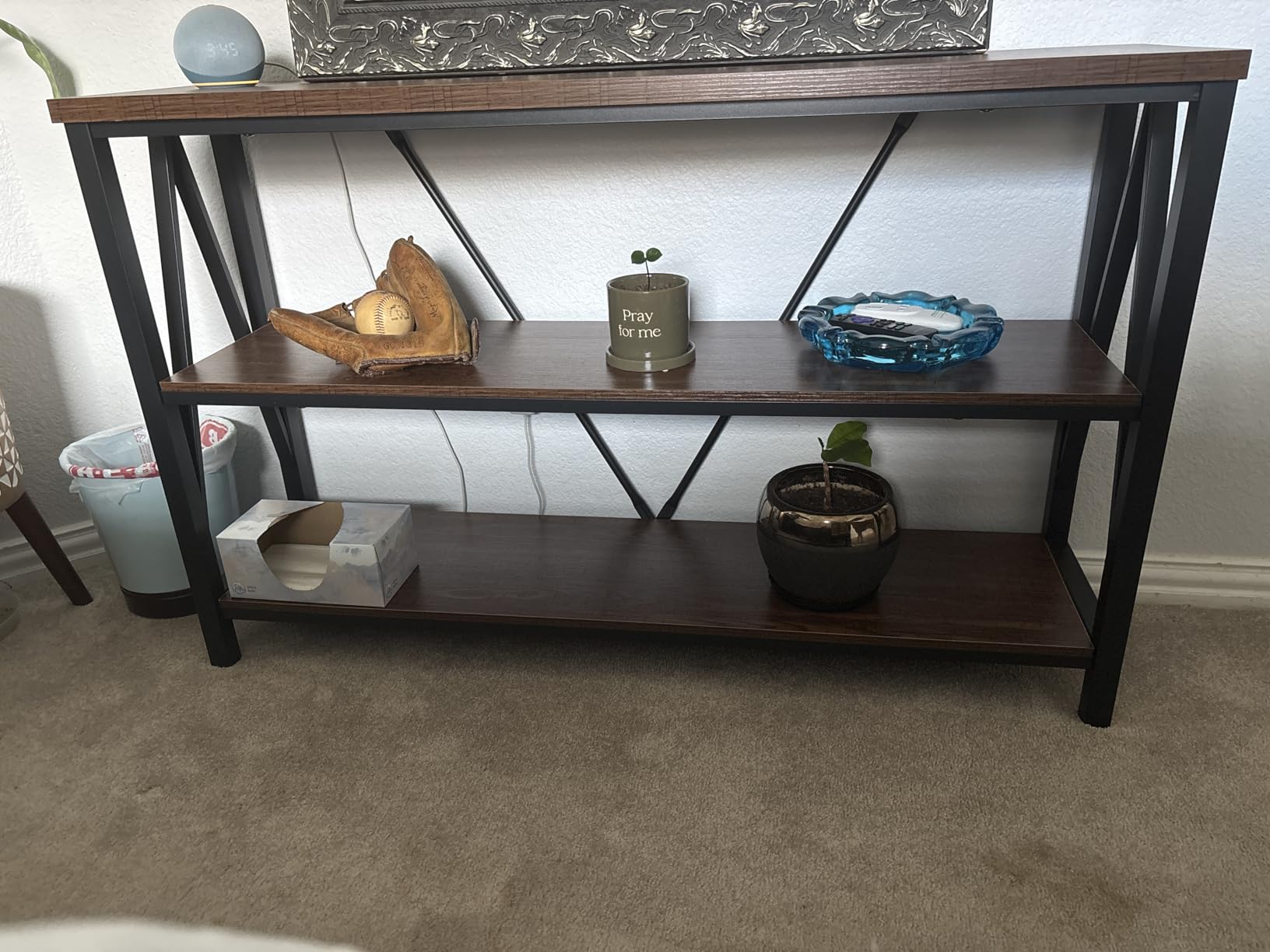 HOMISSUE Entryway Console Table, Rustic Console Table with Wide Storage, Industrial Foyer for Entryway with 3-Tier Open Shelves, Entry Tables for Living Room, Hallway, Brown, 47 Inch customer photo 1